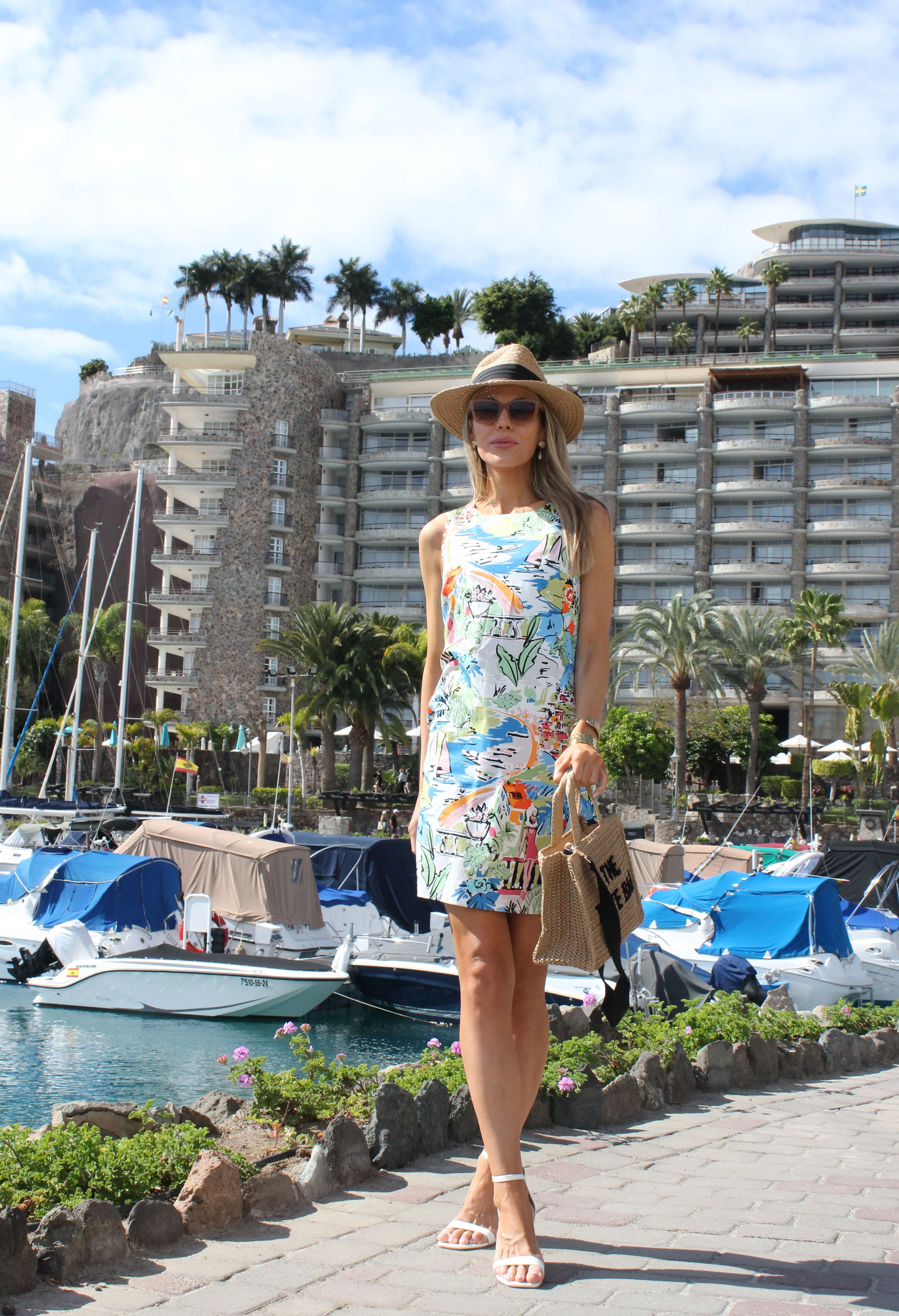 Scenic Print Sleeveless Dress