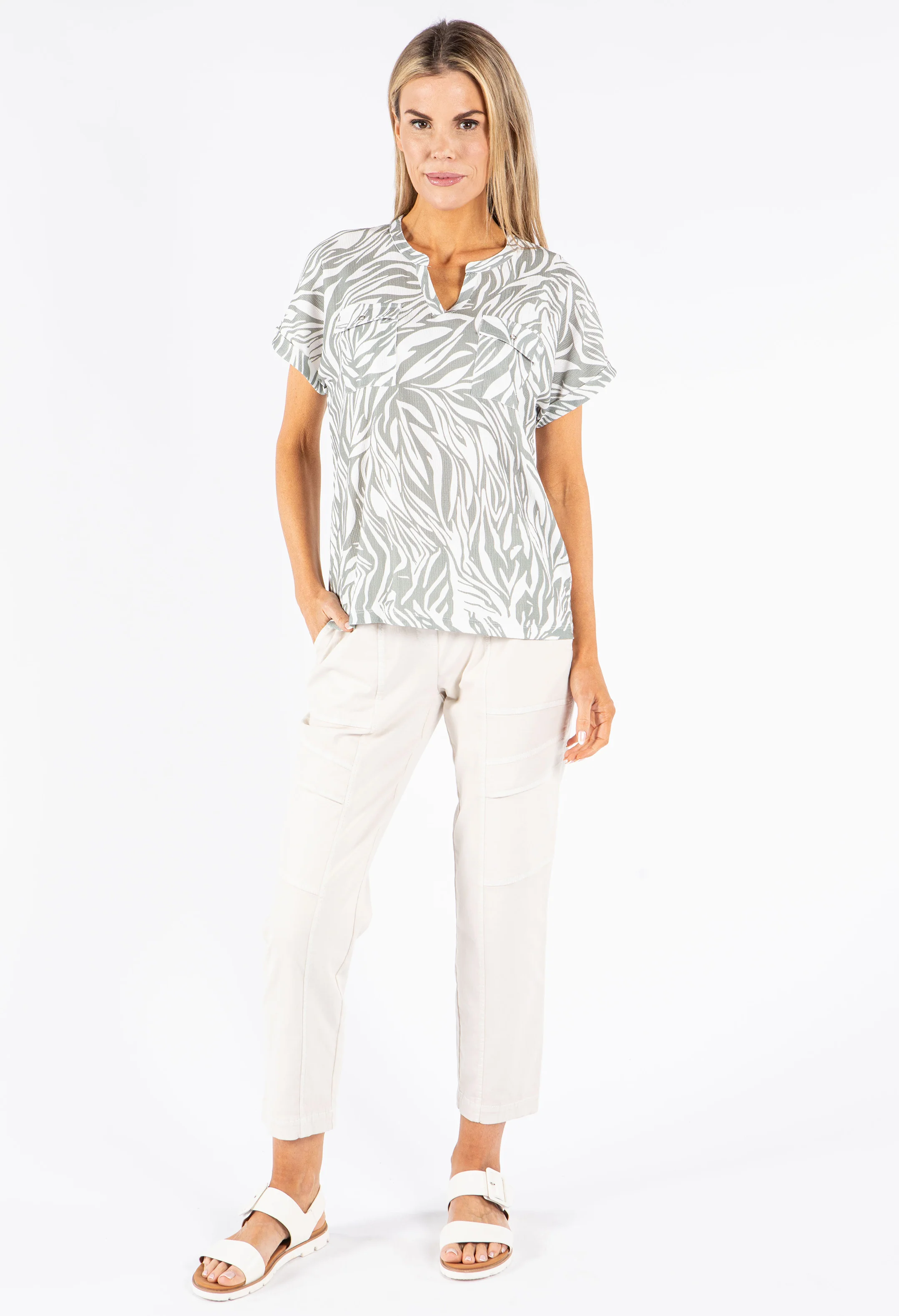 Zebra Print Front Pocket Top