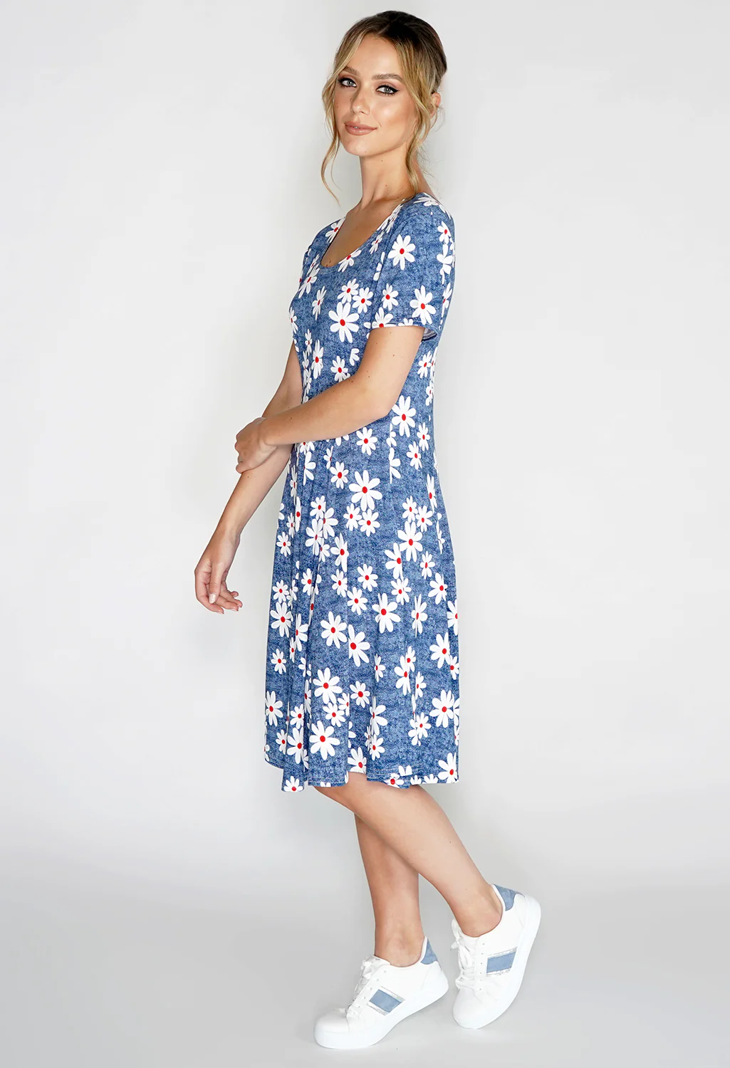Blue Daisy Print Swing Dress