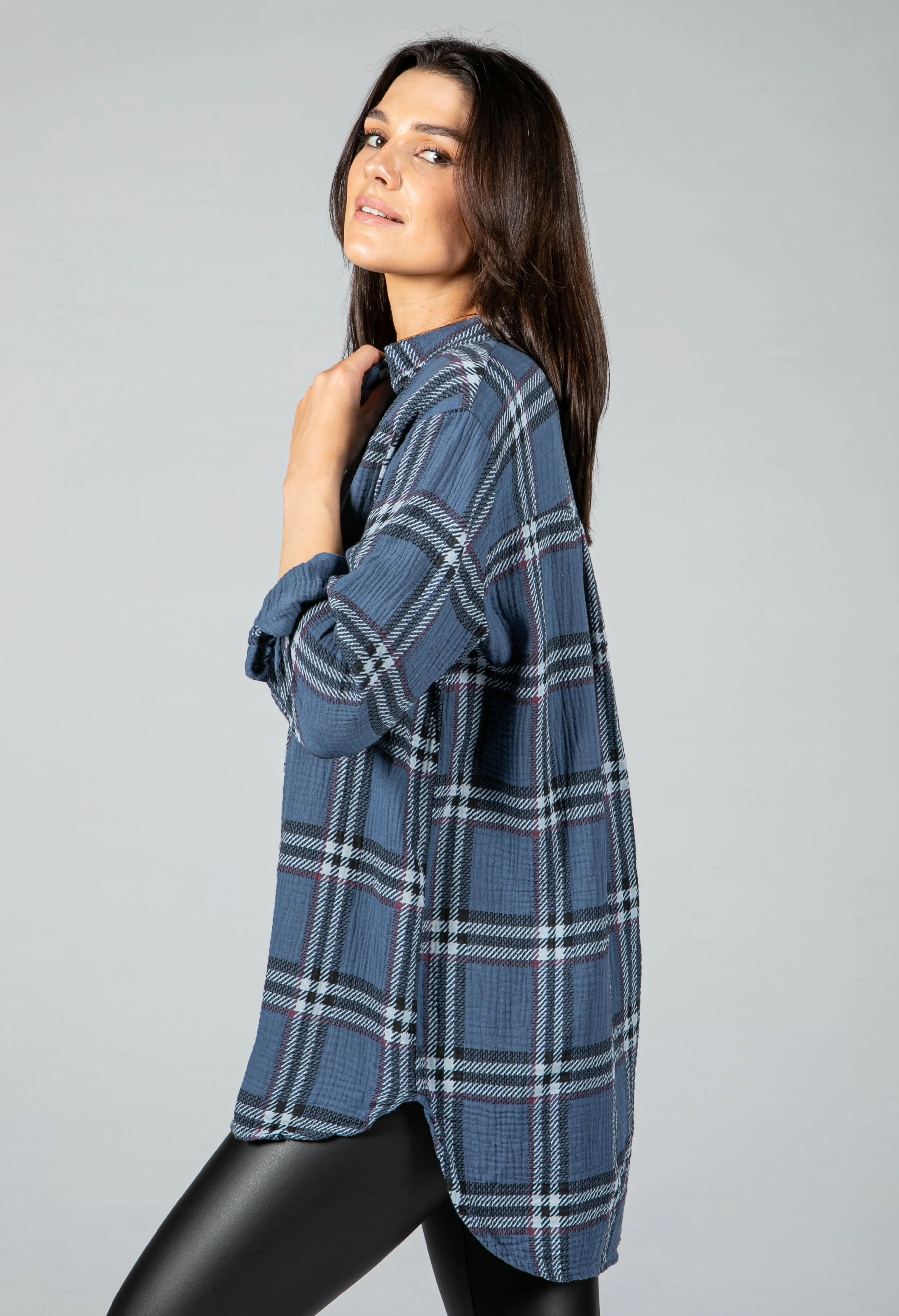 Deep Blue Check Textured Shirt