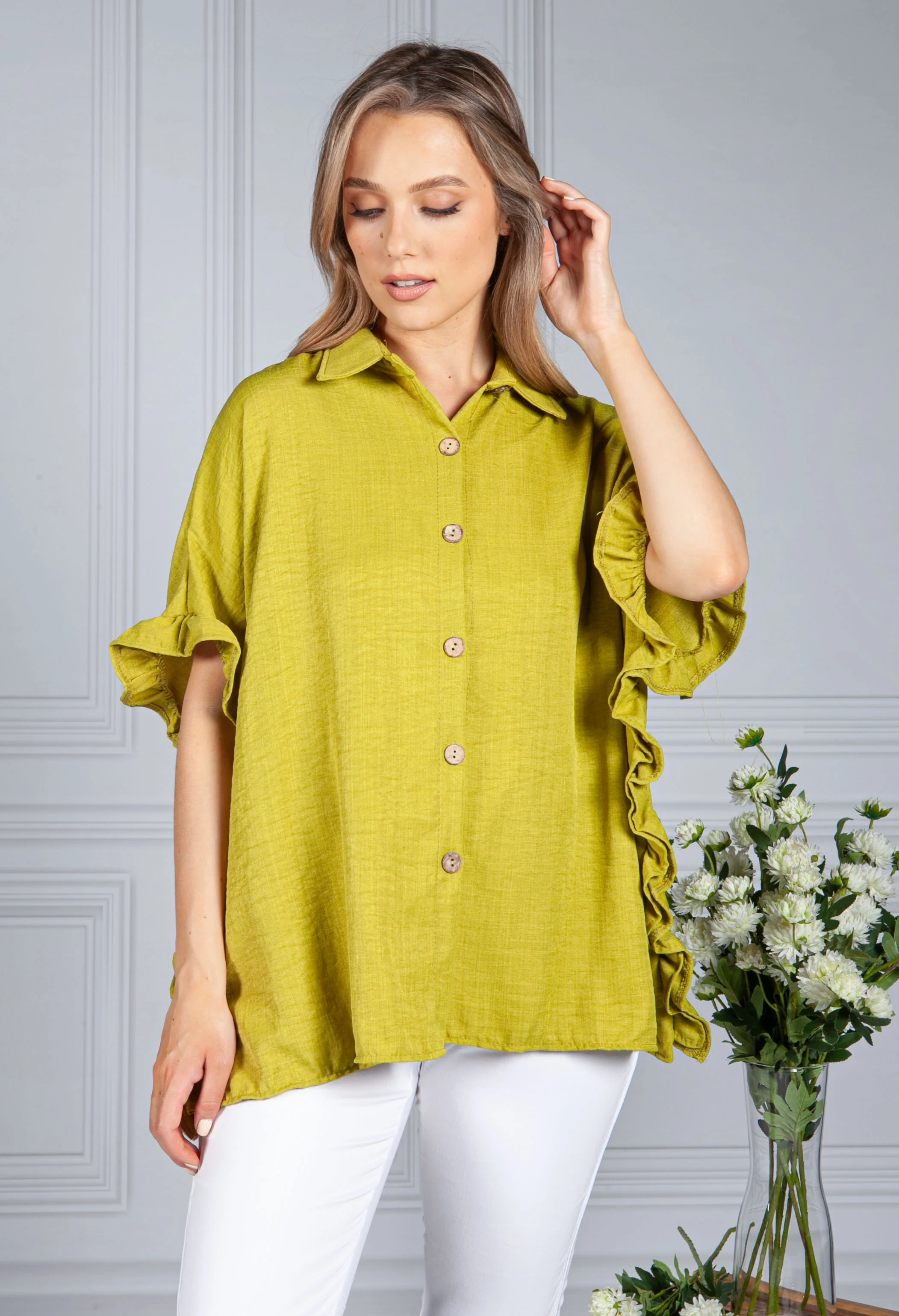 LIME OPTIC SHIRT COLLAR BLOUSE