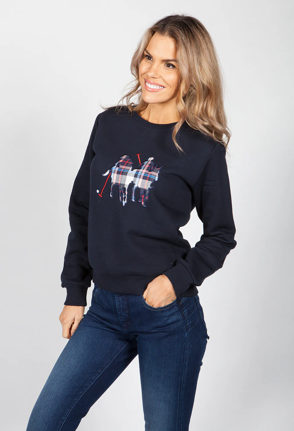 Navy Polo Check Print Sweatshirt