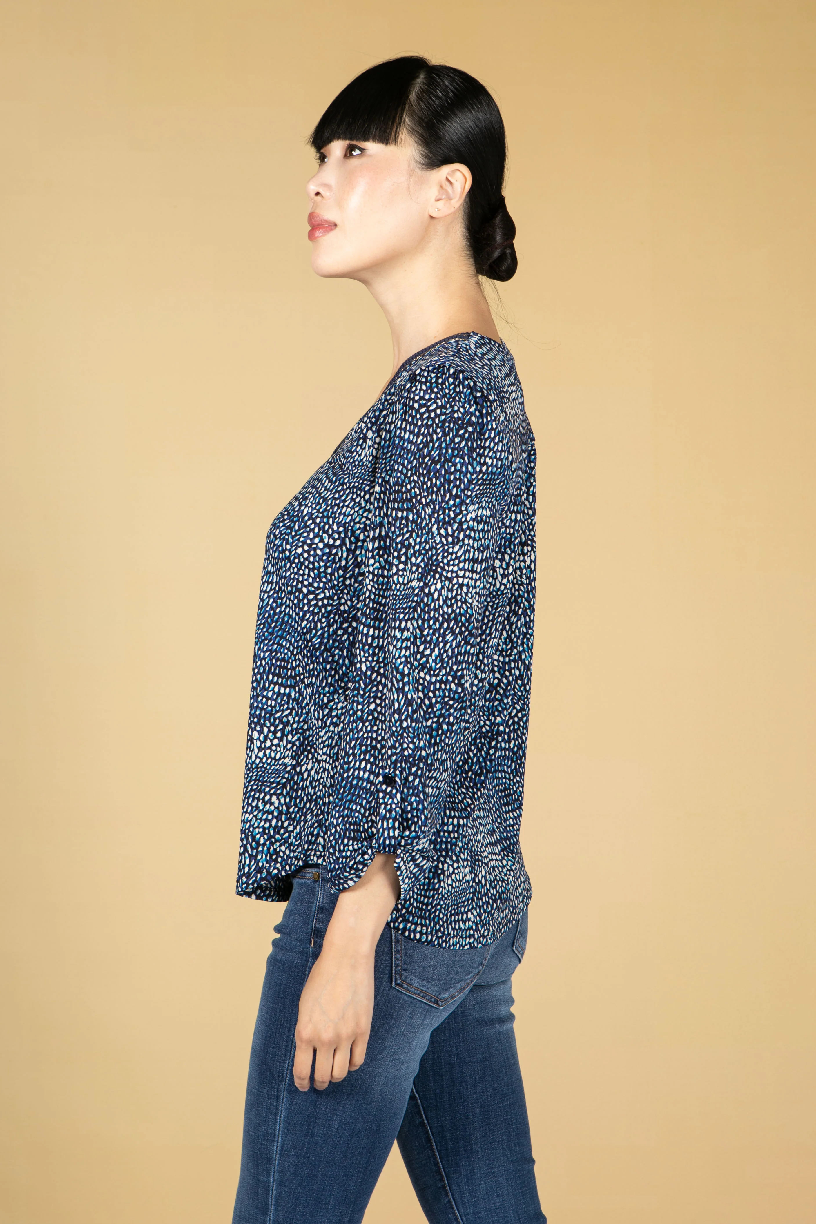 Navy Dotted Print Top