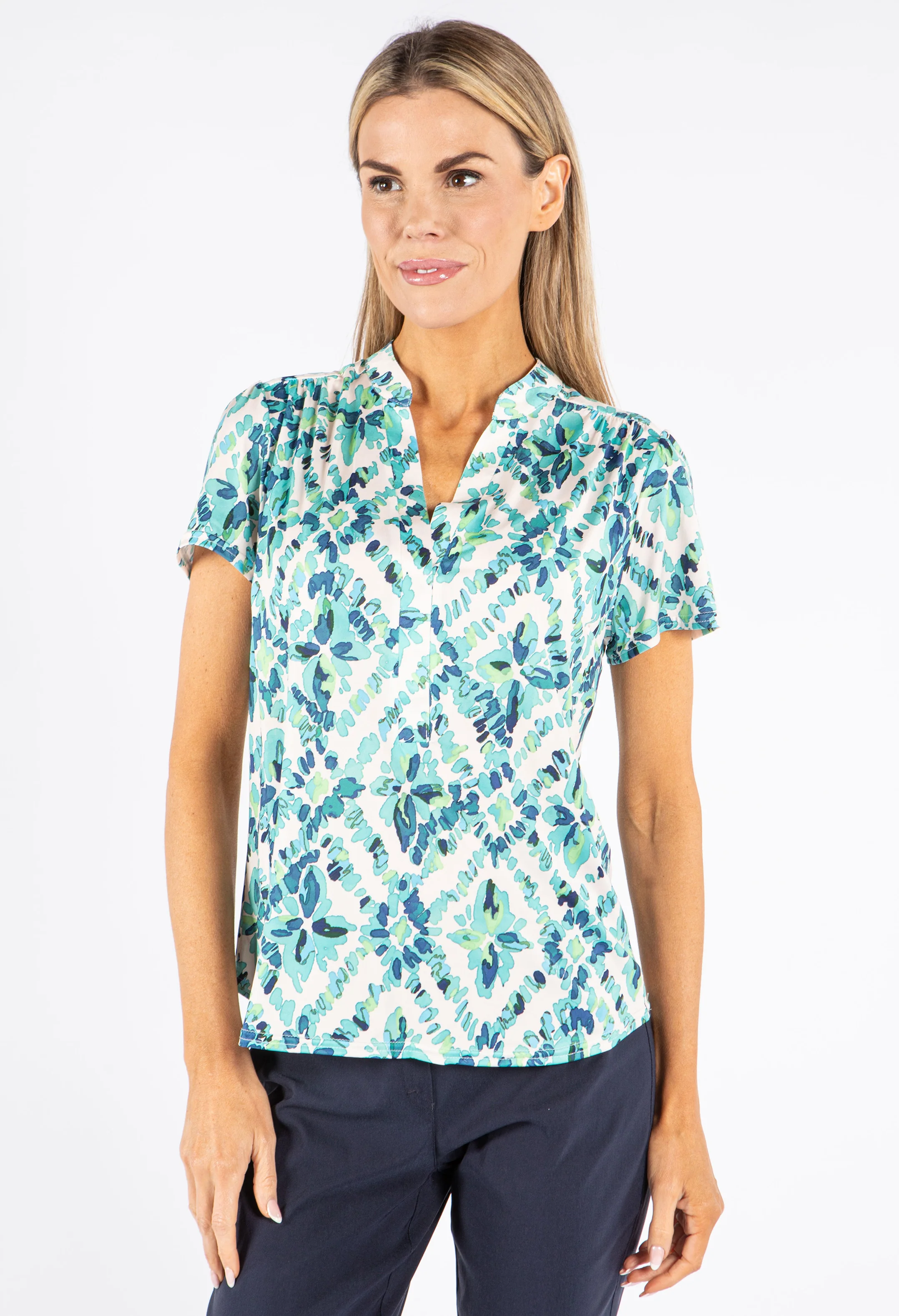 Abstract Print V-Neck Top