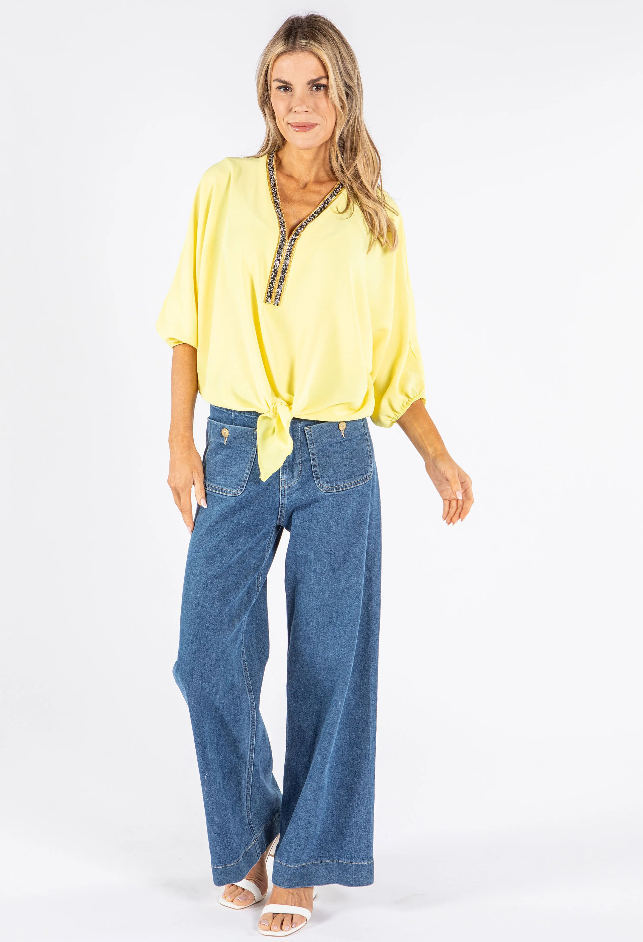 Diamante Neckline Tie Front top