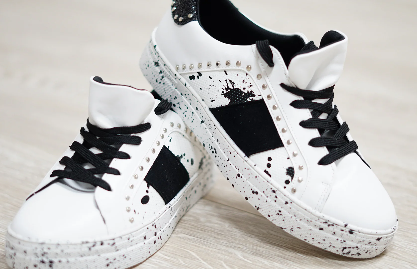 Paint Splatter White and Black Trainer