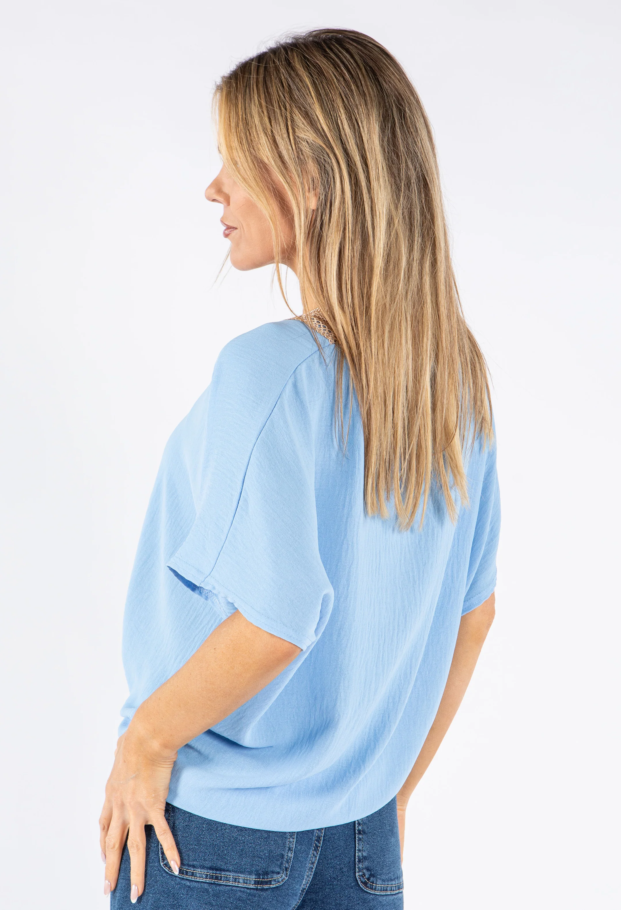 Crochet Neckline Tie Front Top