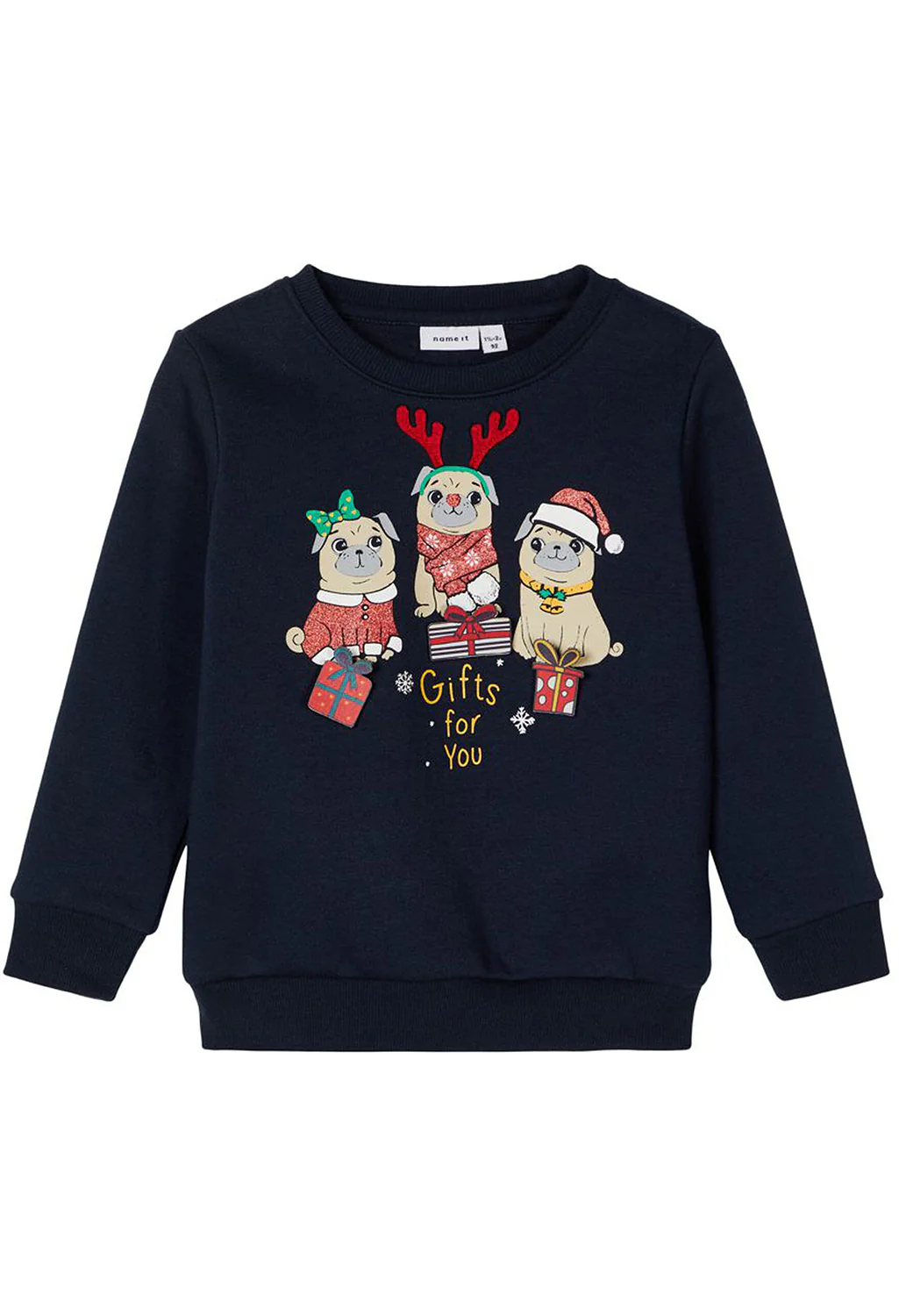 Dark Sapphire Kids Knit Christmas Pugs Jumper
