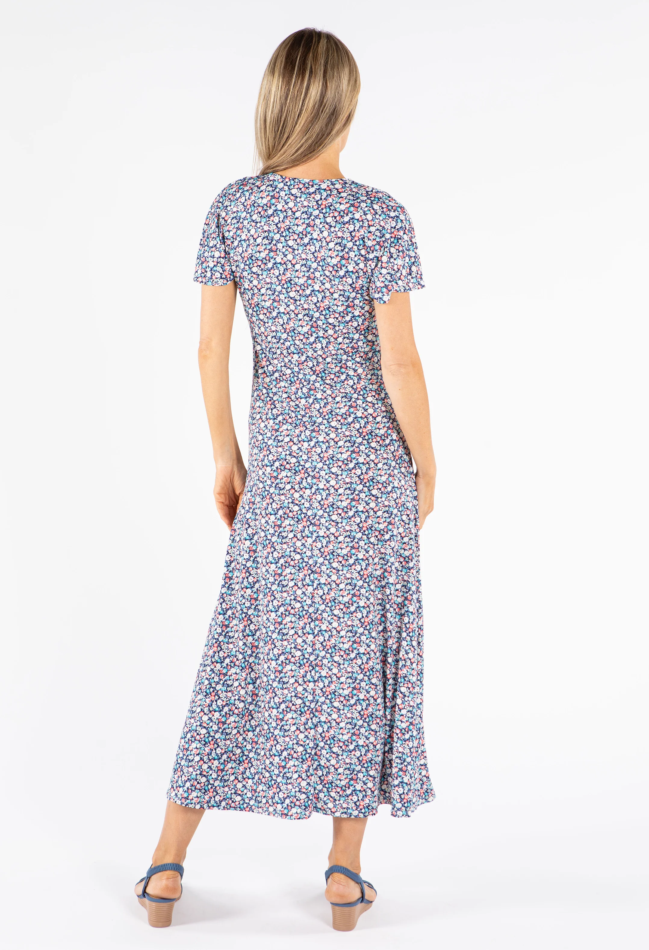 Textured Floral Print Midi Dress