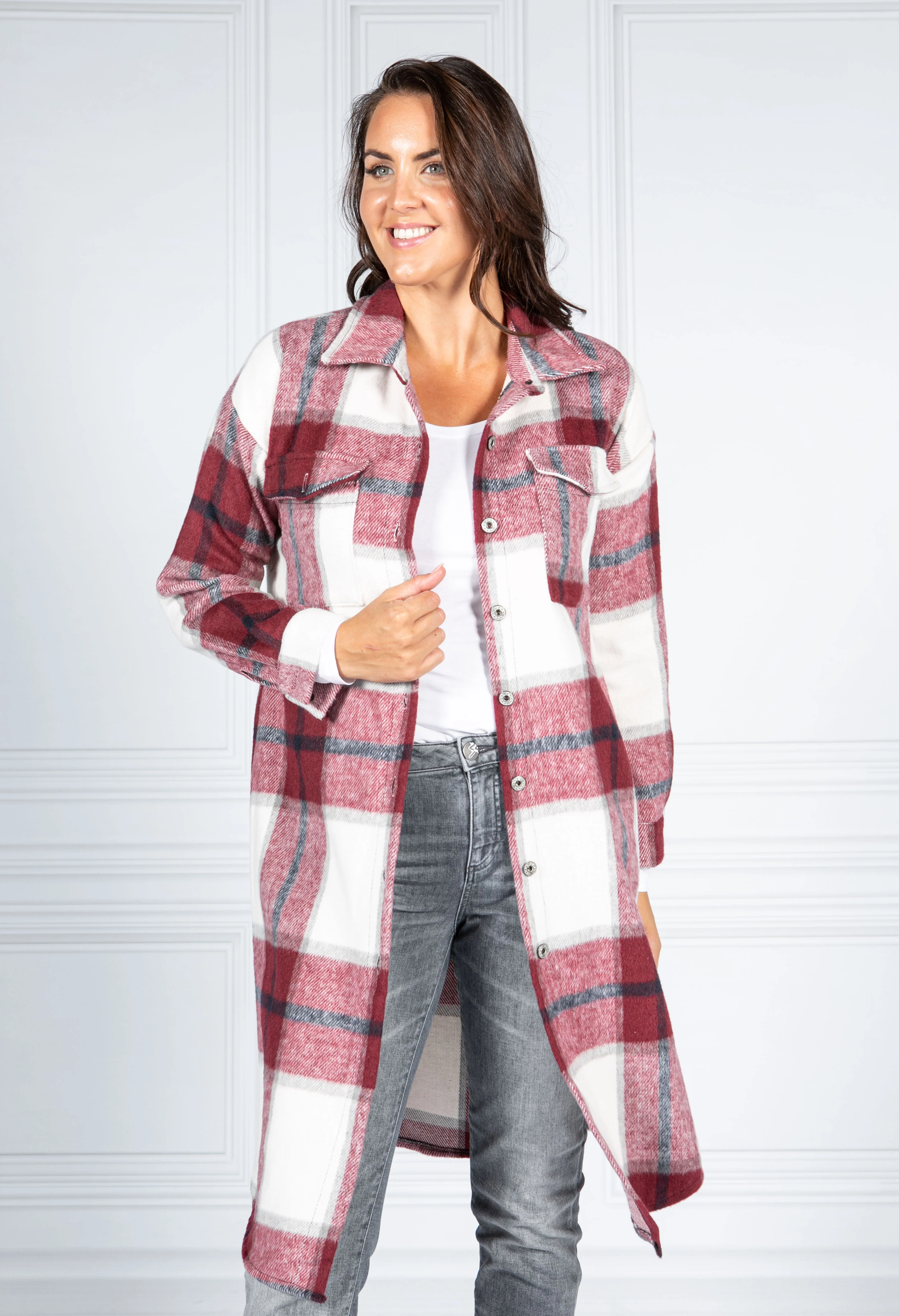 Wine Checked Midi Coat
