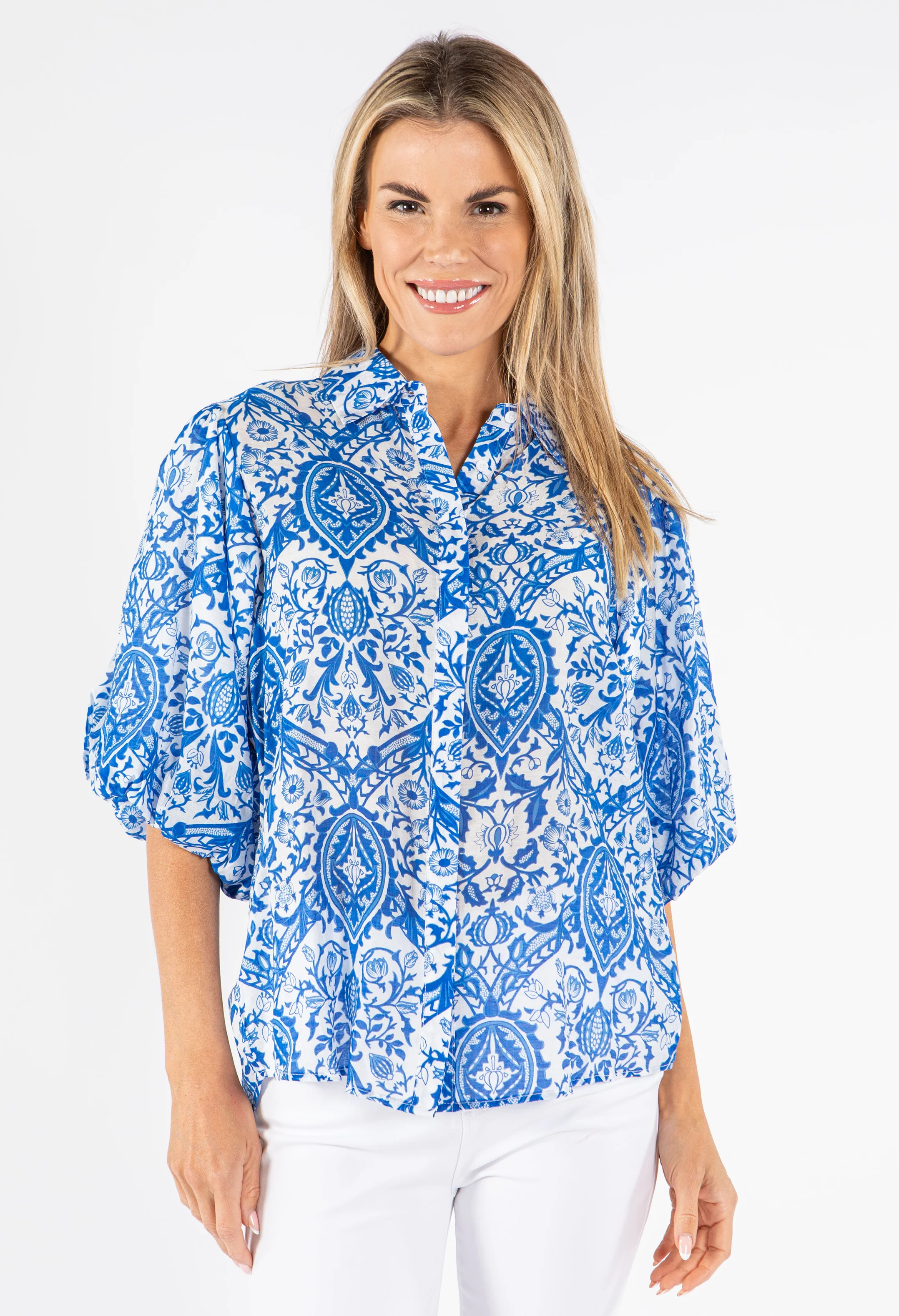 Floral Balloon Sleeve Blouse