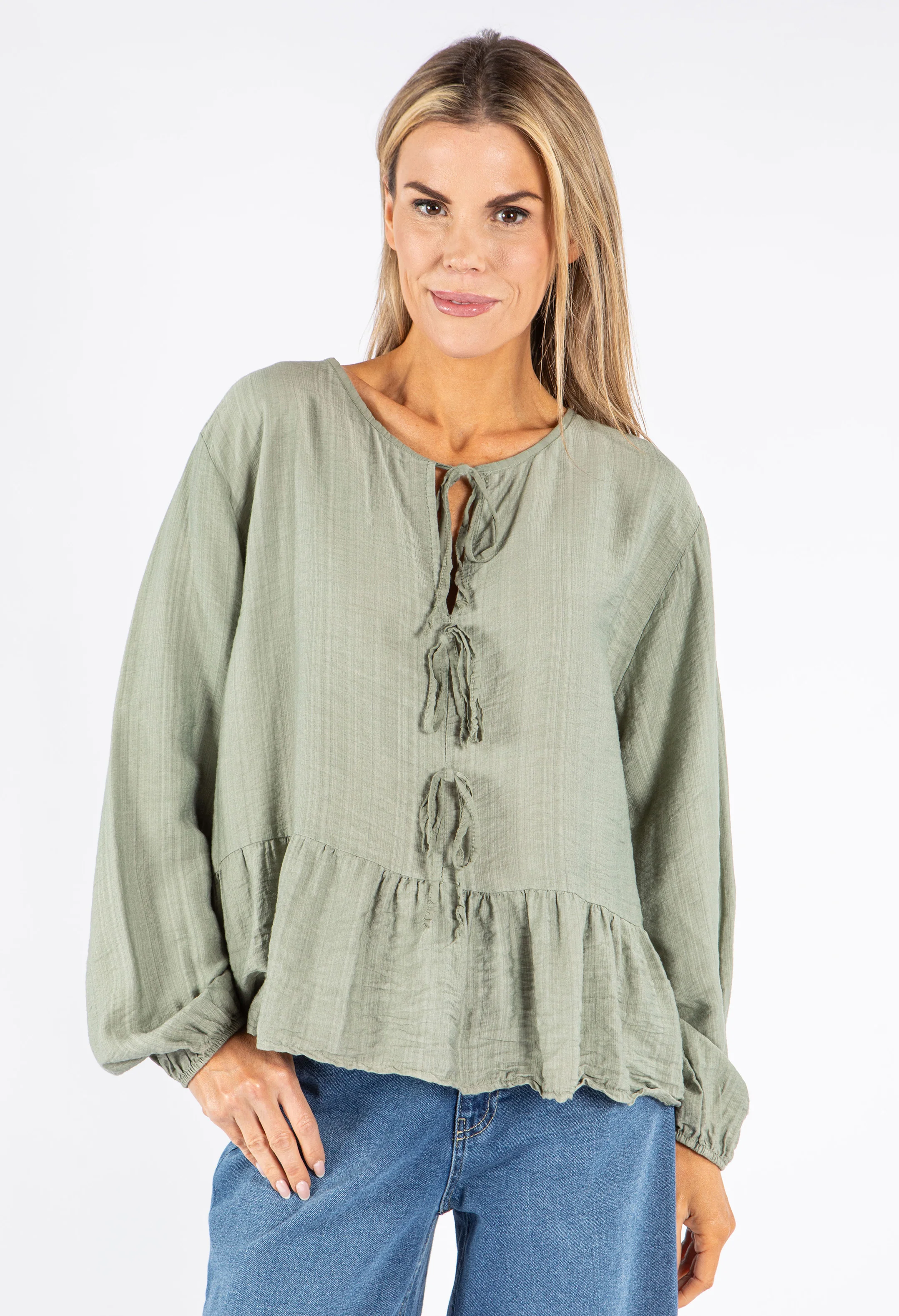Tie-Front Peplum Blouse