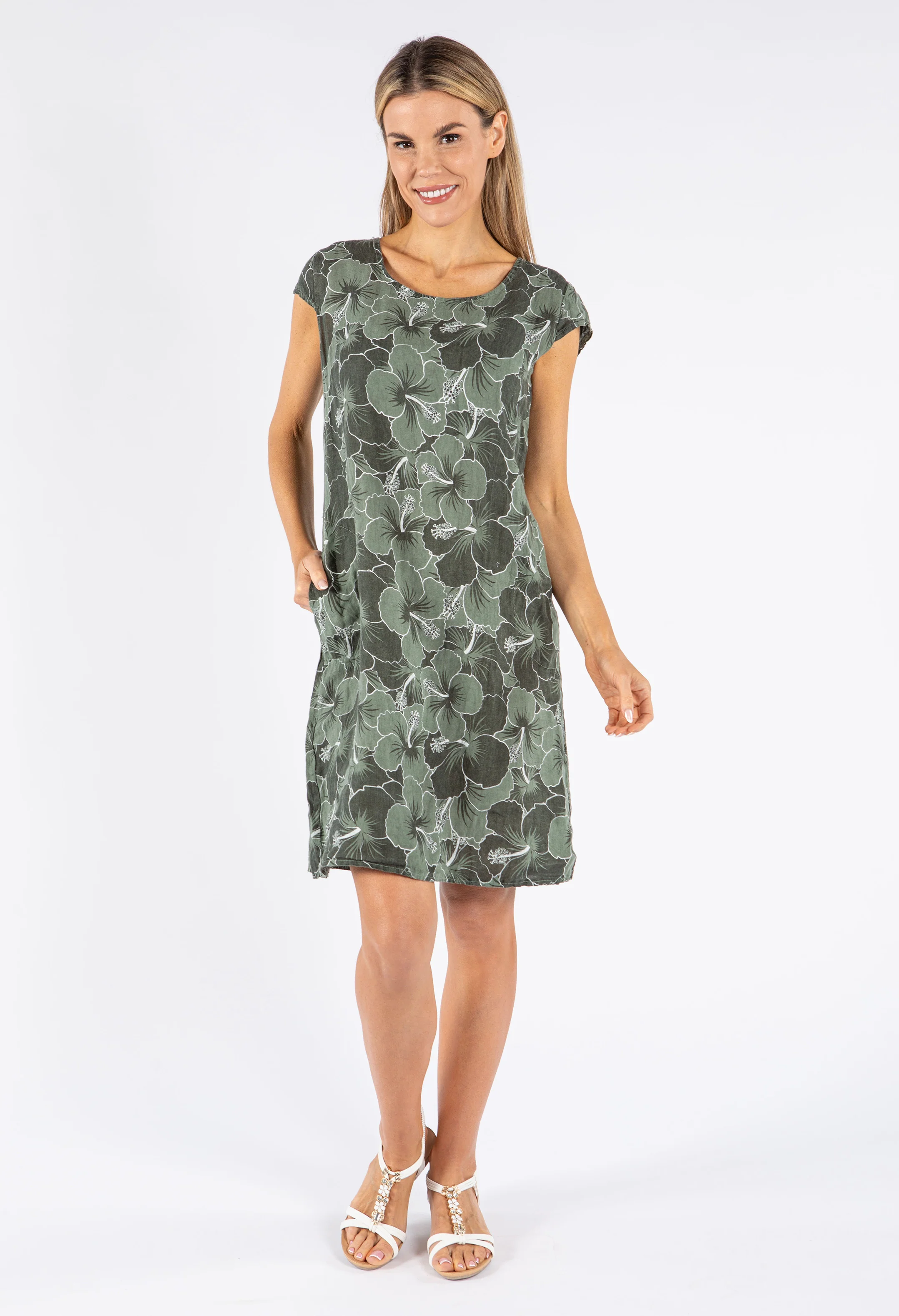 Two Tone Floral Linen Dress