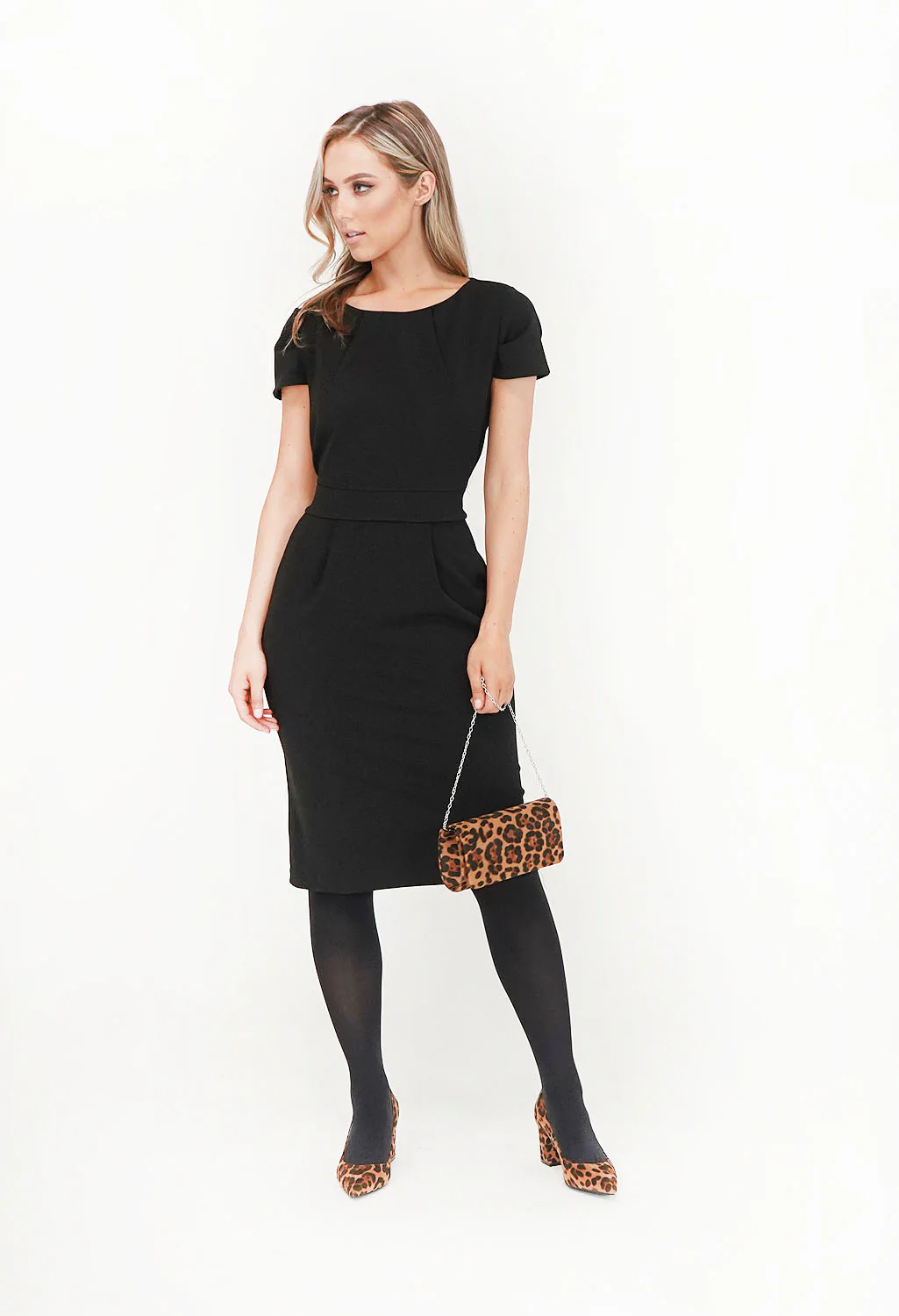 Black Side Pocket Detail Pencil Dress