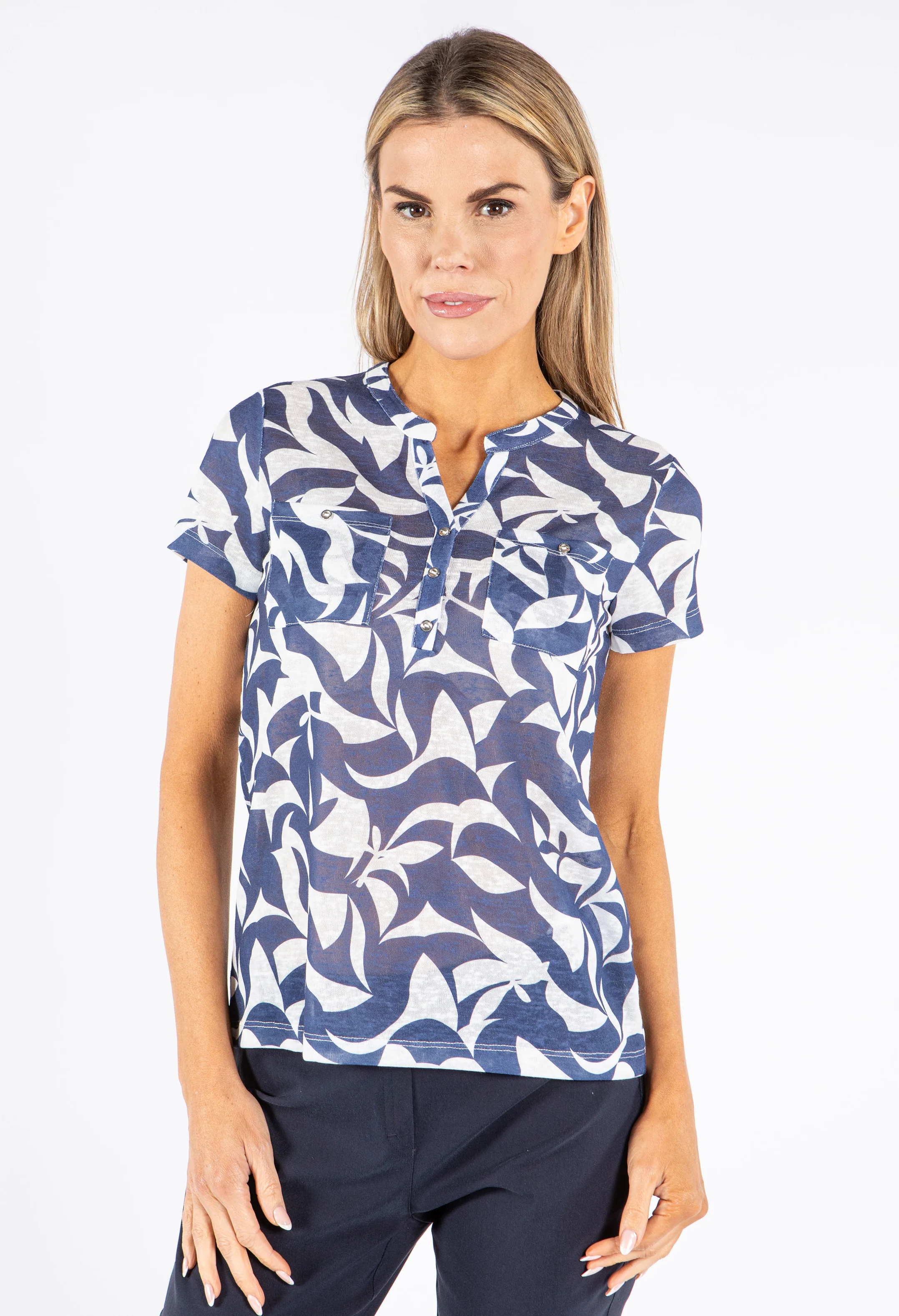 Front Pocket V-Neck Top