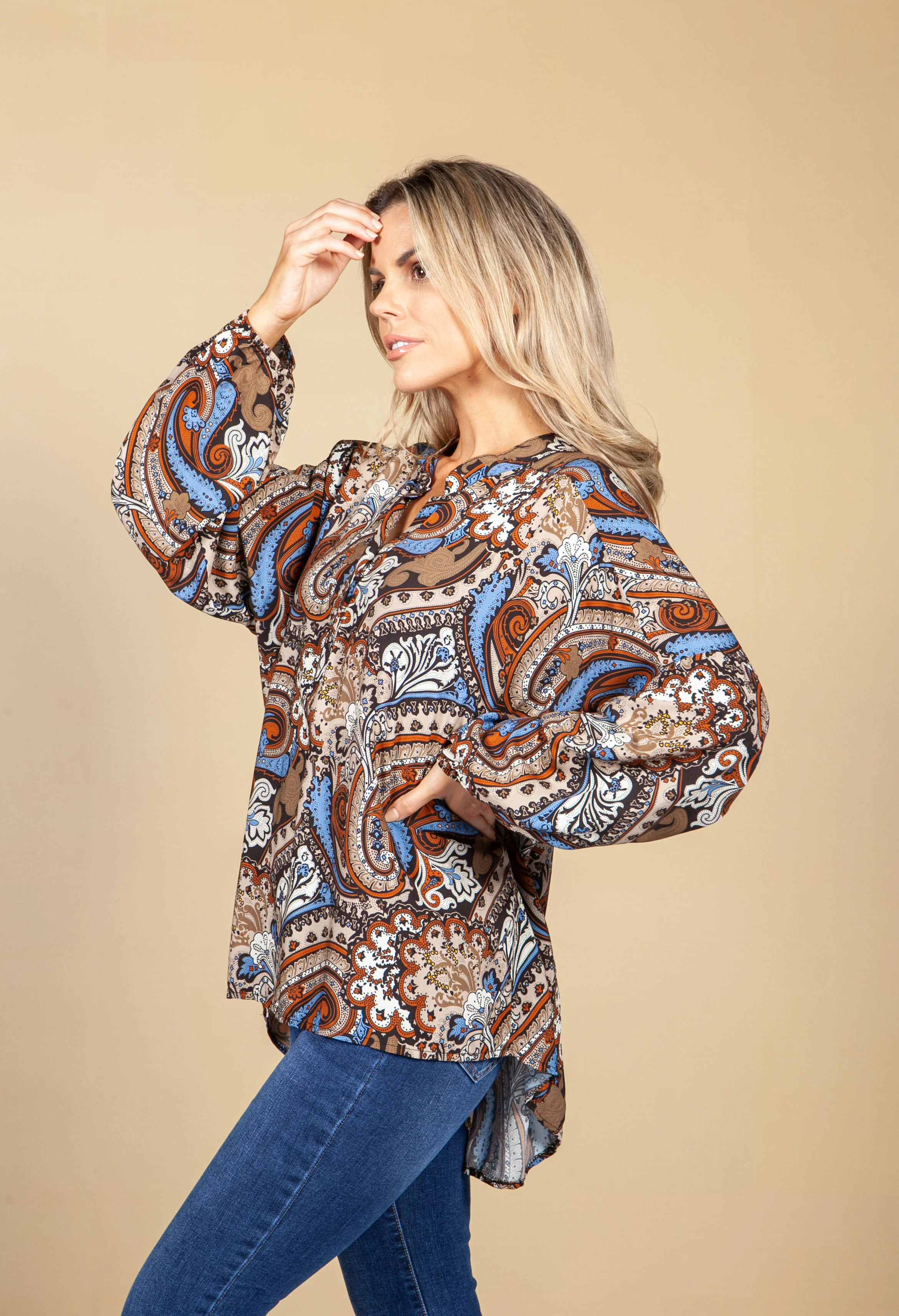 Groovy Paisley Print Blouse in Brown