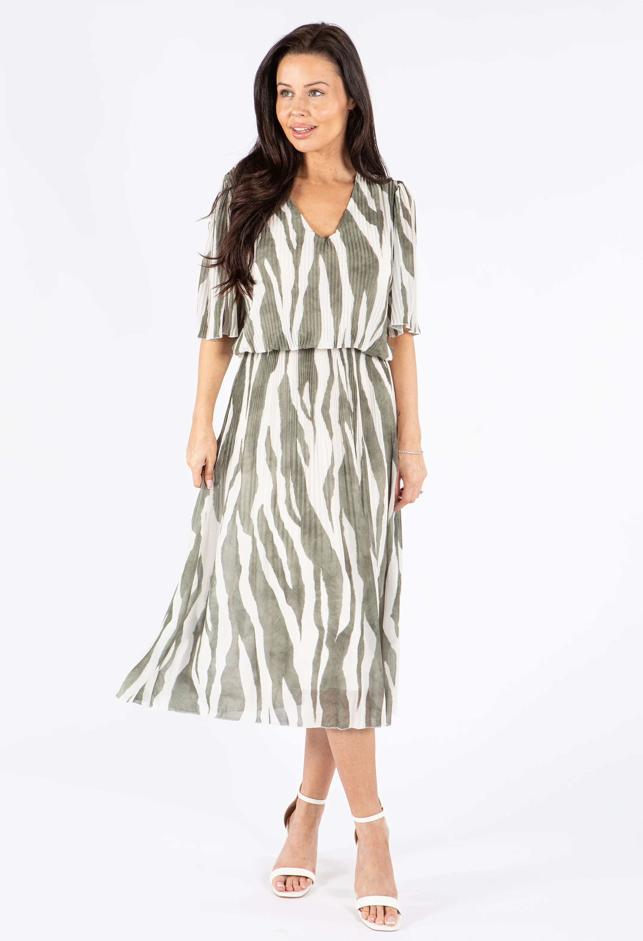 Plisse Pleat Zebra Midi Dress