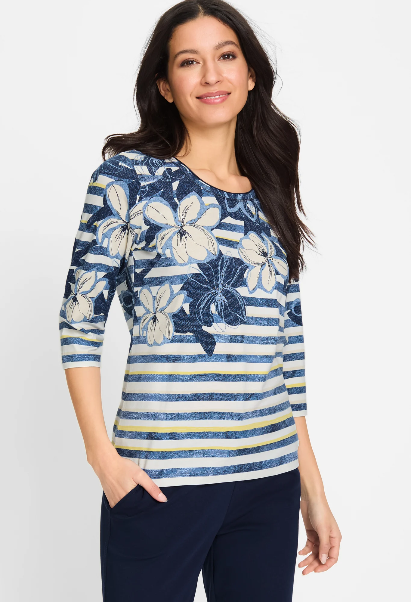 Floral Design Round Neck Top
