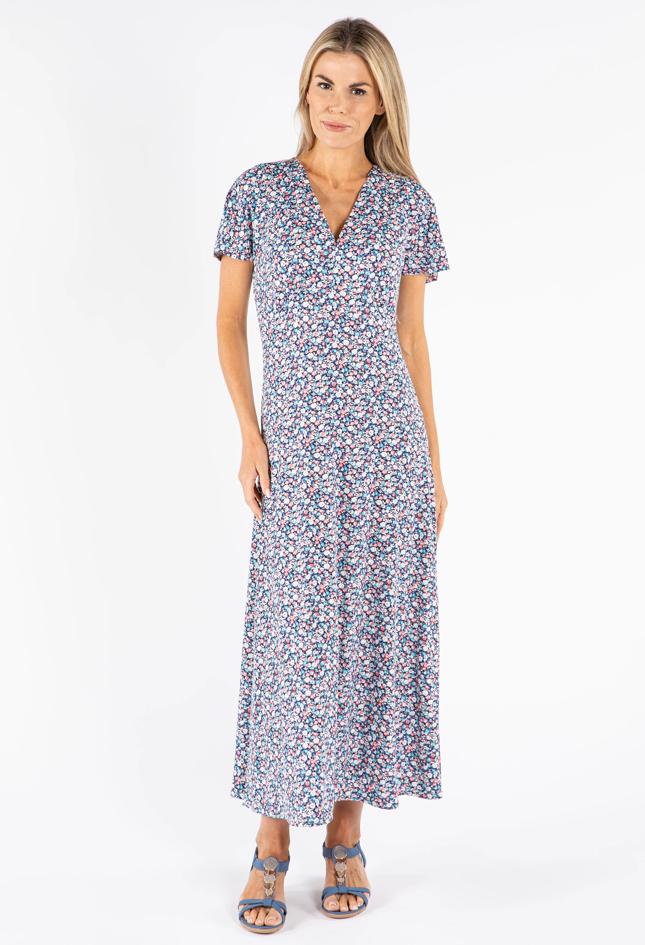 Textured Floral Print Midi Dress