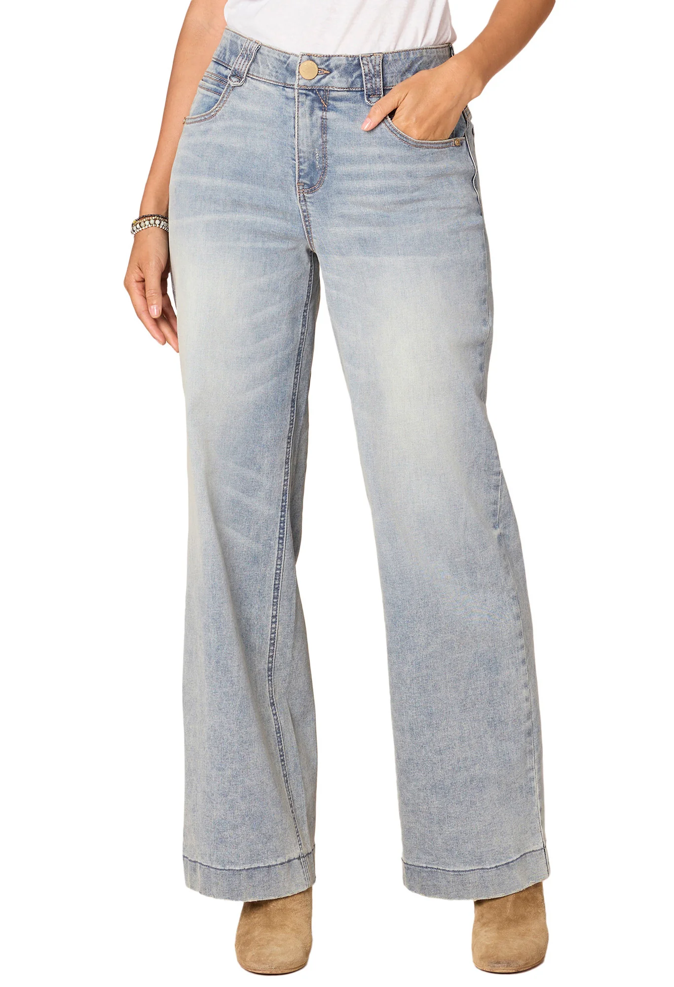 Absolution High Rise Wide Leg Jeans with Subtle Fading Detail