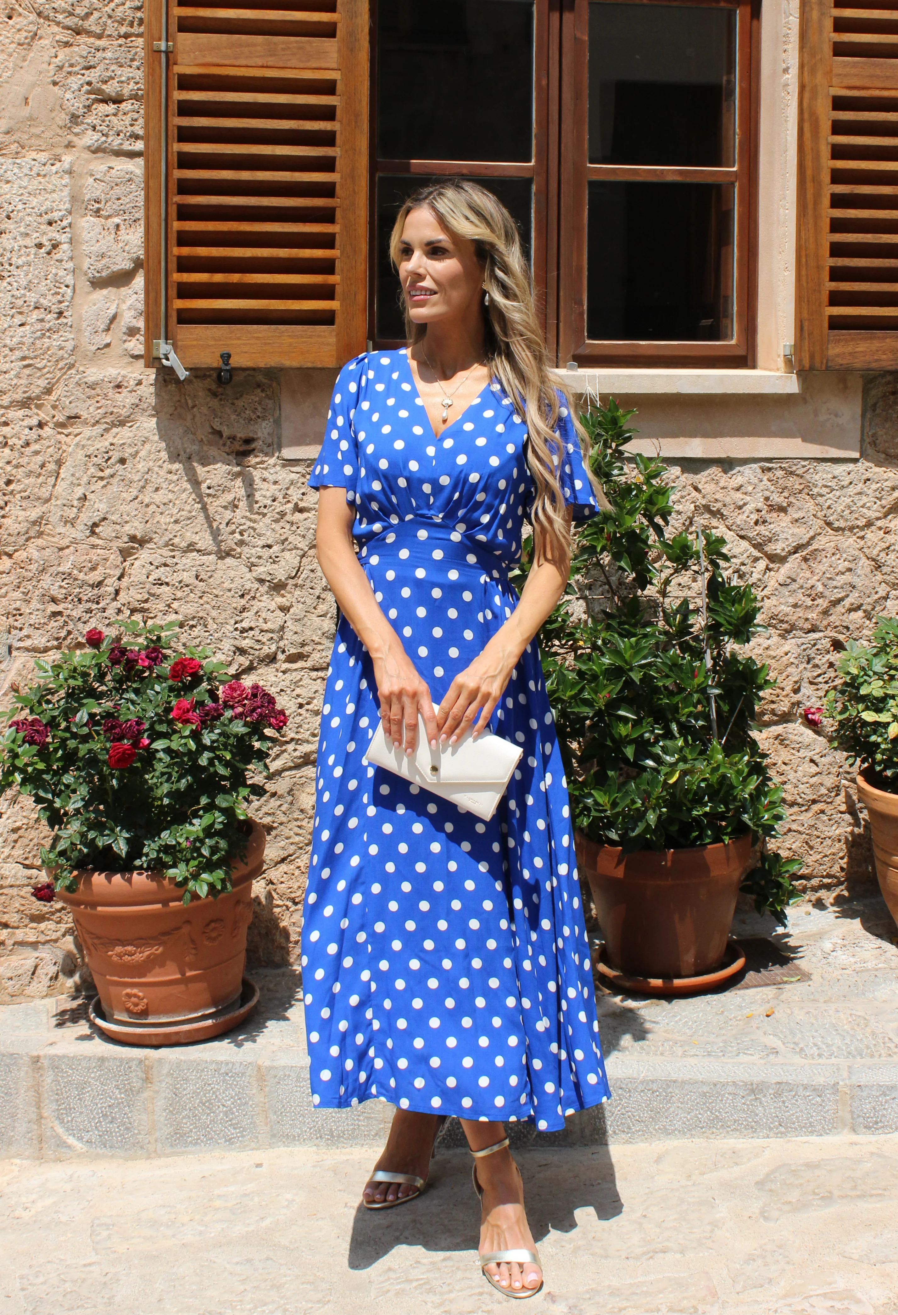 Zoe Polka Dot Tie Waist Midi Dress