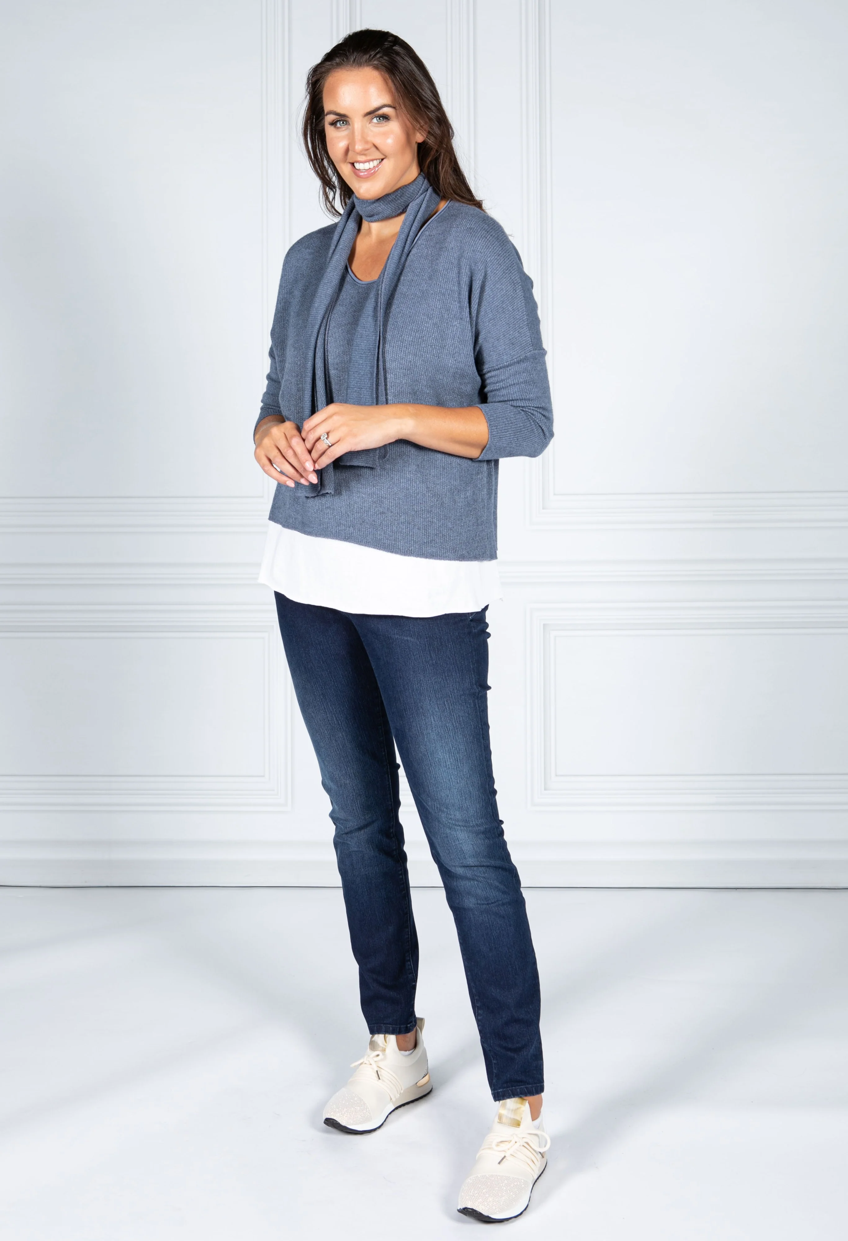 PAMELA SCOTT BLUE JUMPER WITH MATCHING SCARF