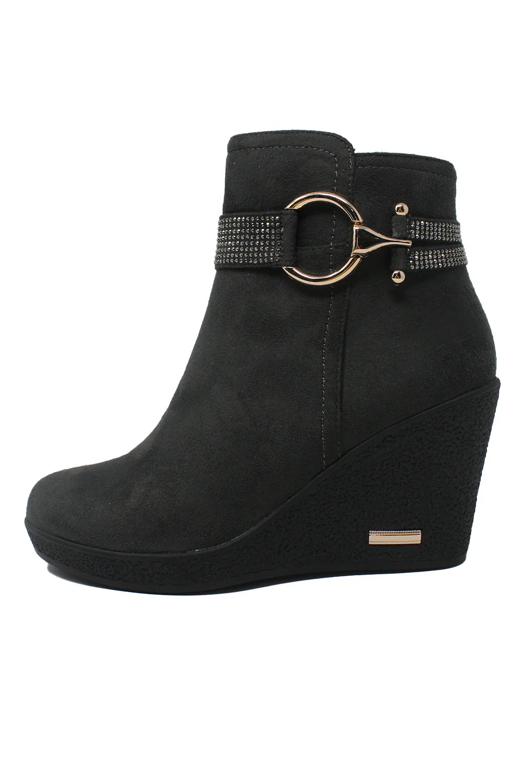 Grey Microfibre Side Zip Ankle Wedge Boot