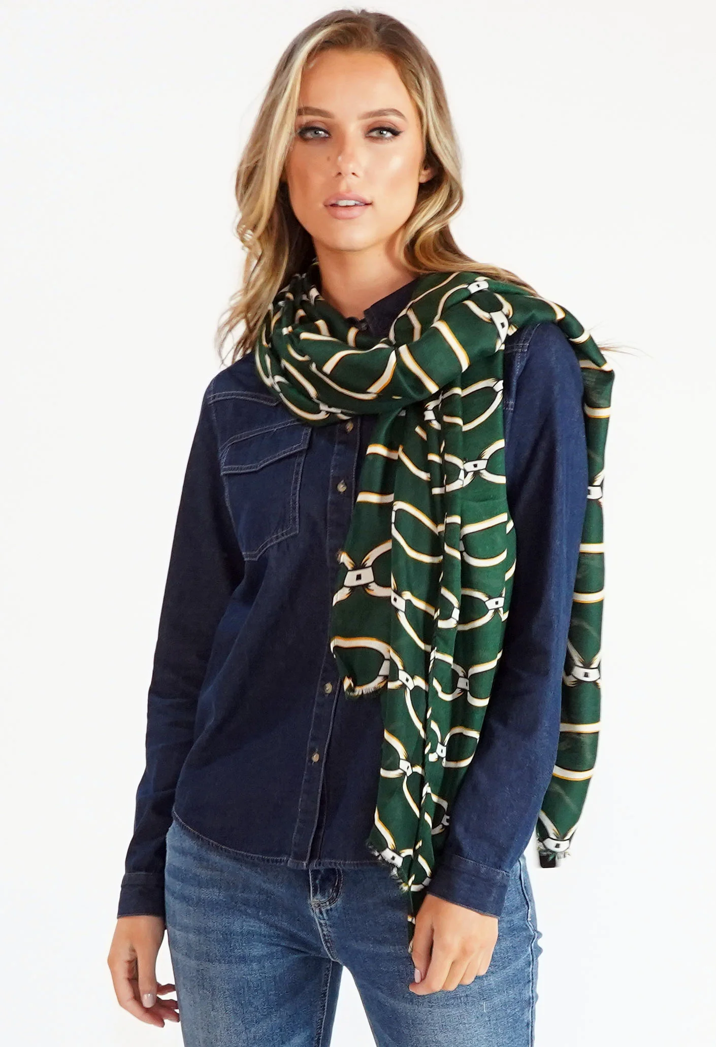 Green Chain Print Scarf