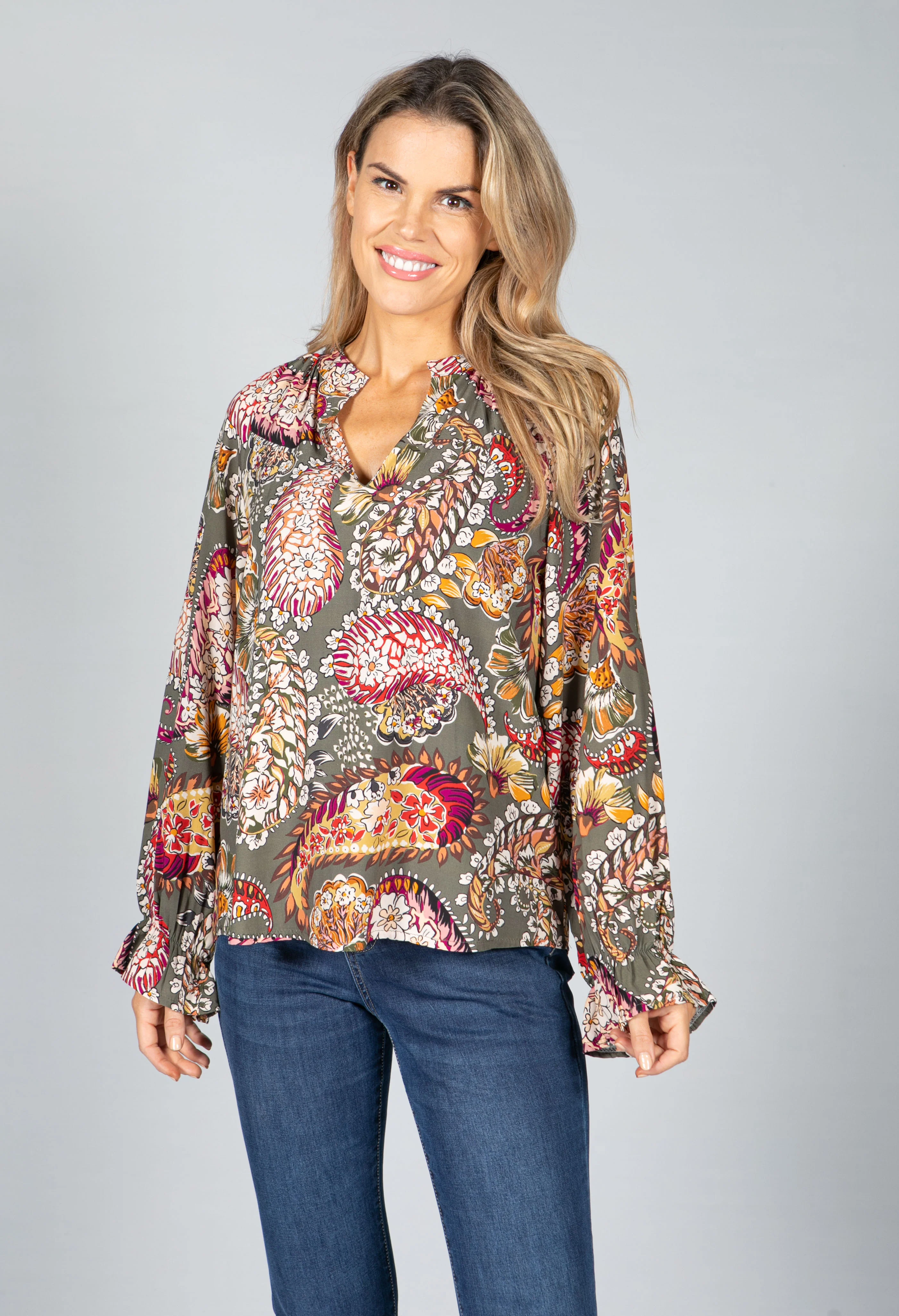 Floral Pop Blouse in Khaki