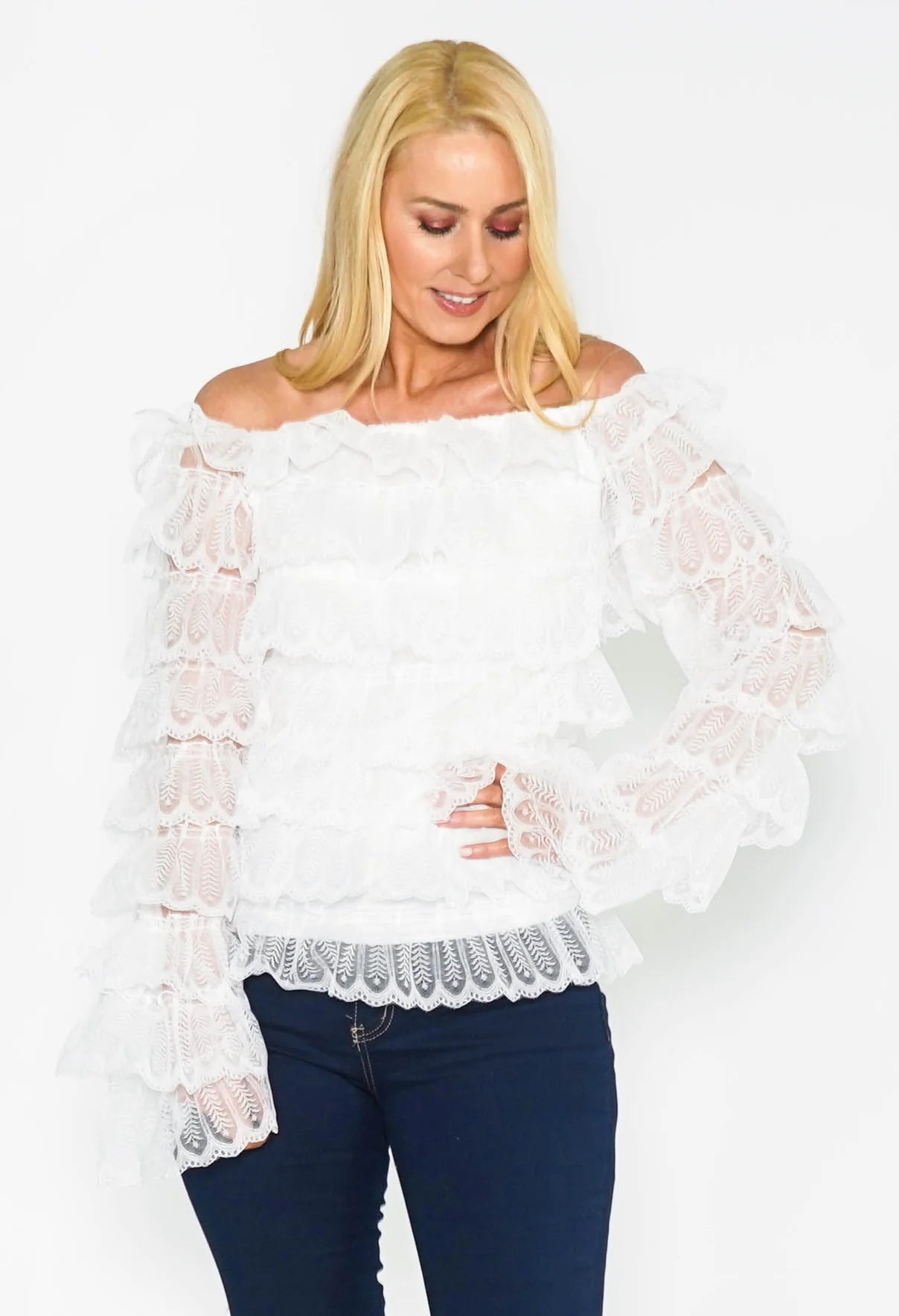 White Ruffle Off the Shoulder Top
