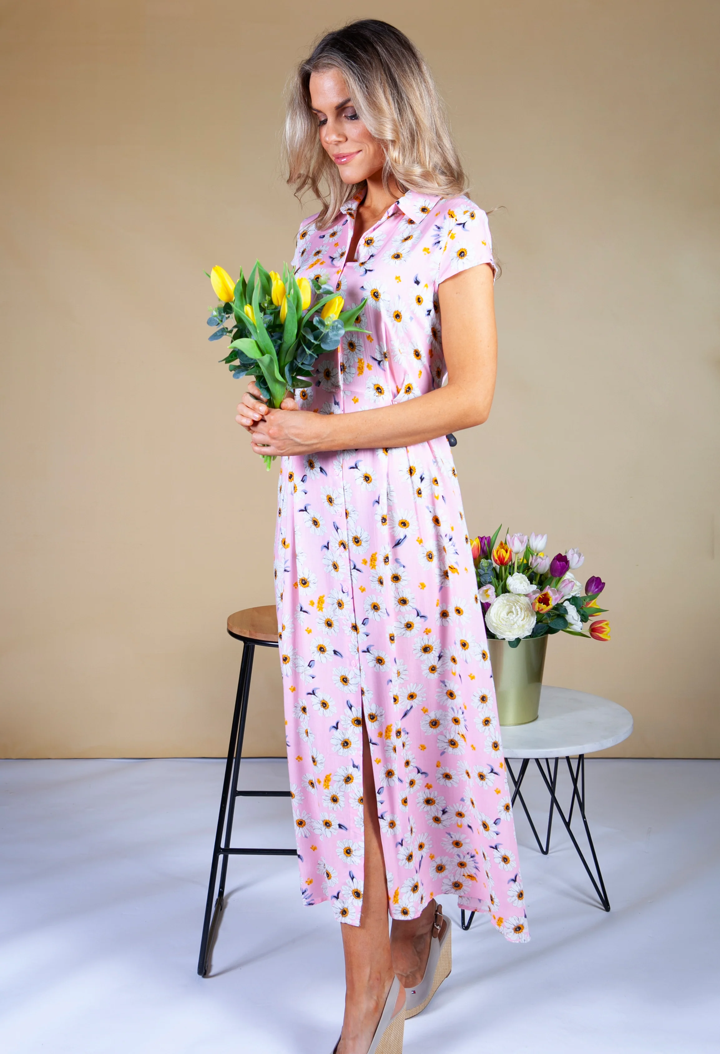 Daisy Print Shirt Dress in Pink