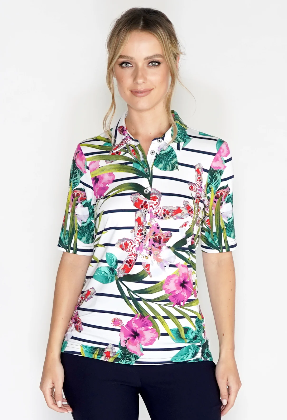Floral Stripe Polo Shirt