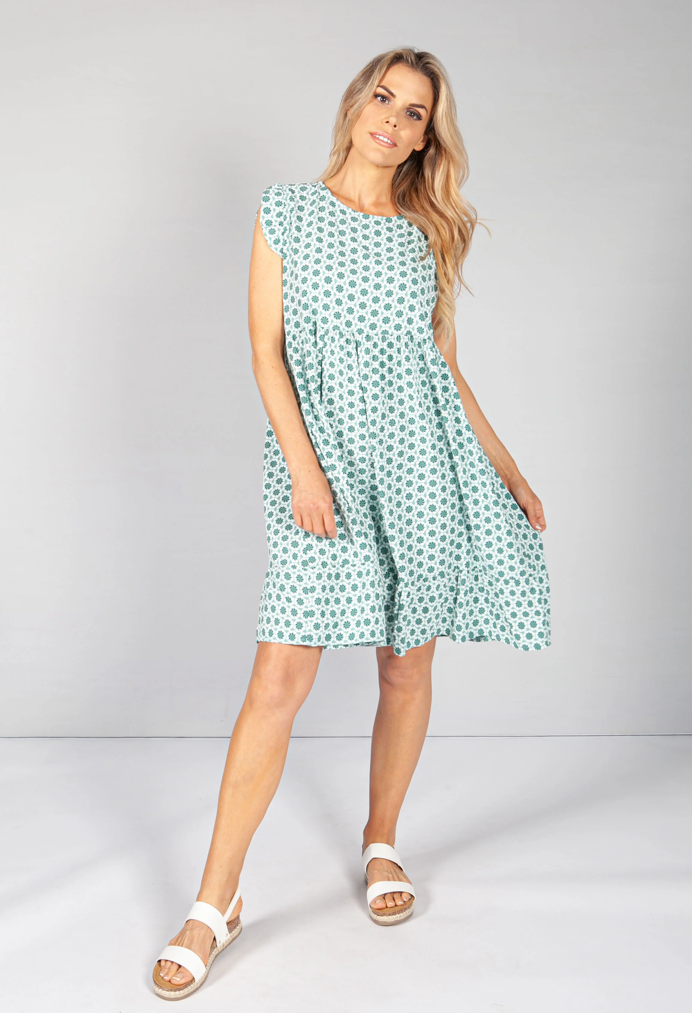 Pistachio 70's Print Smock Dress