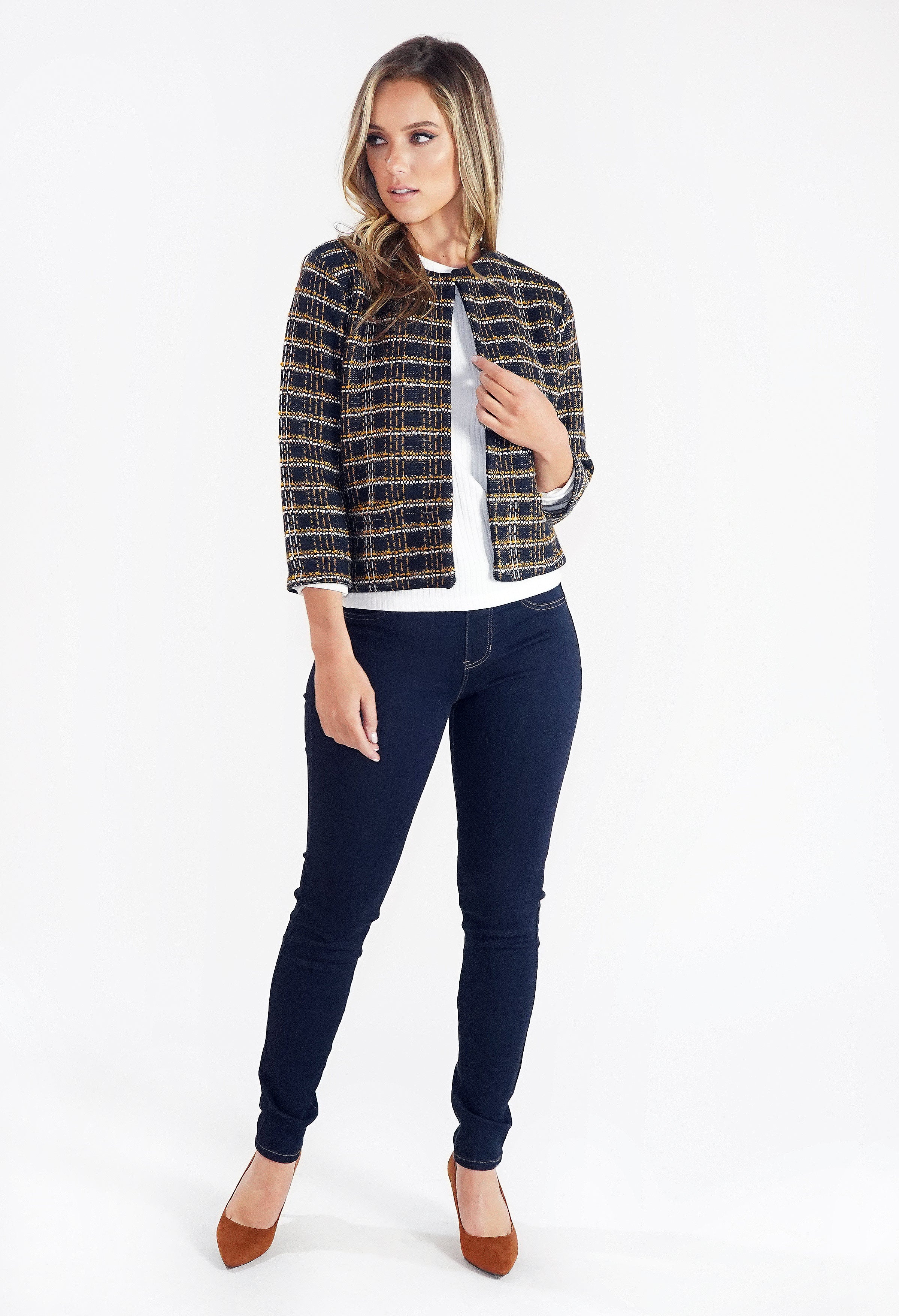 Short Woven Check Jacket