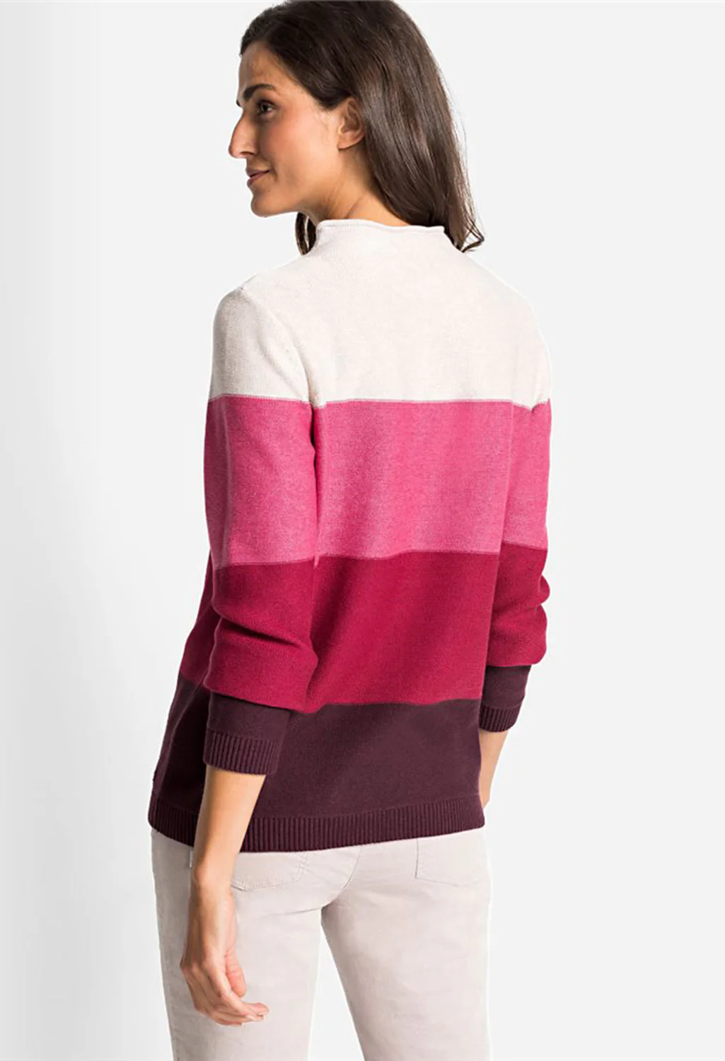 Stand Up Collar Sweater with Block Stripes
