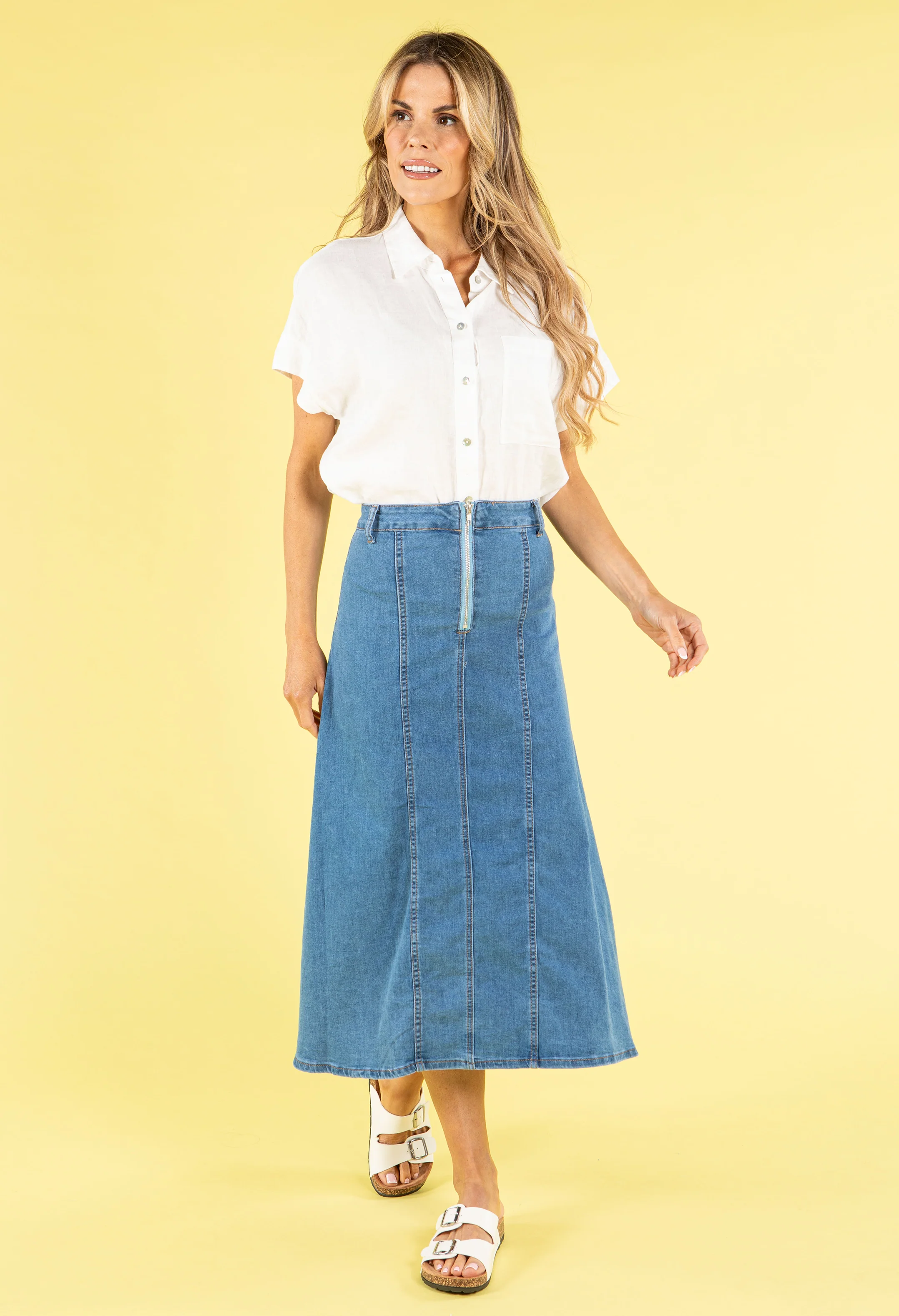 A Line Denim Midi Skirt