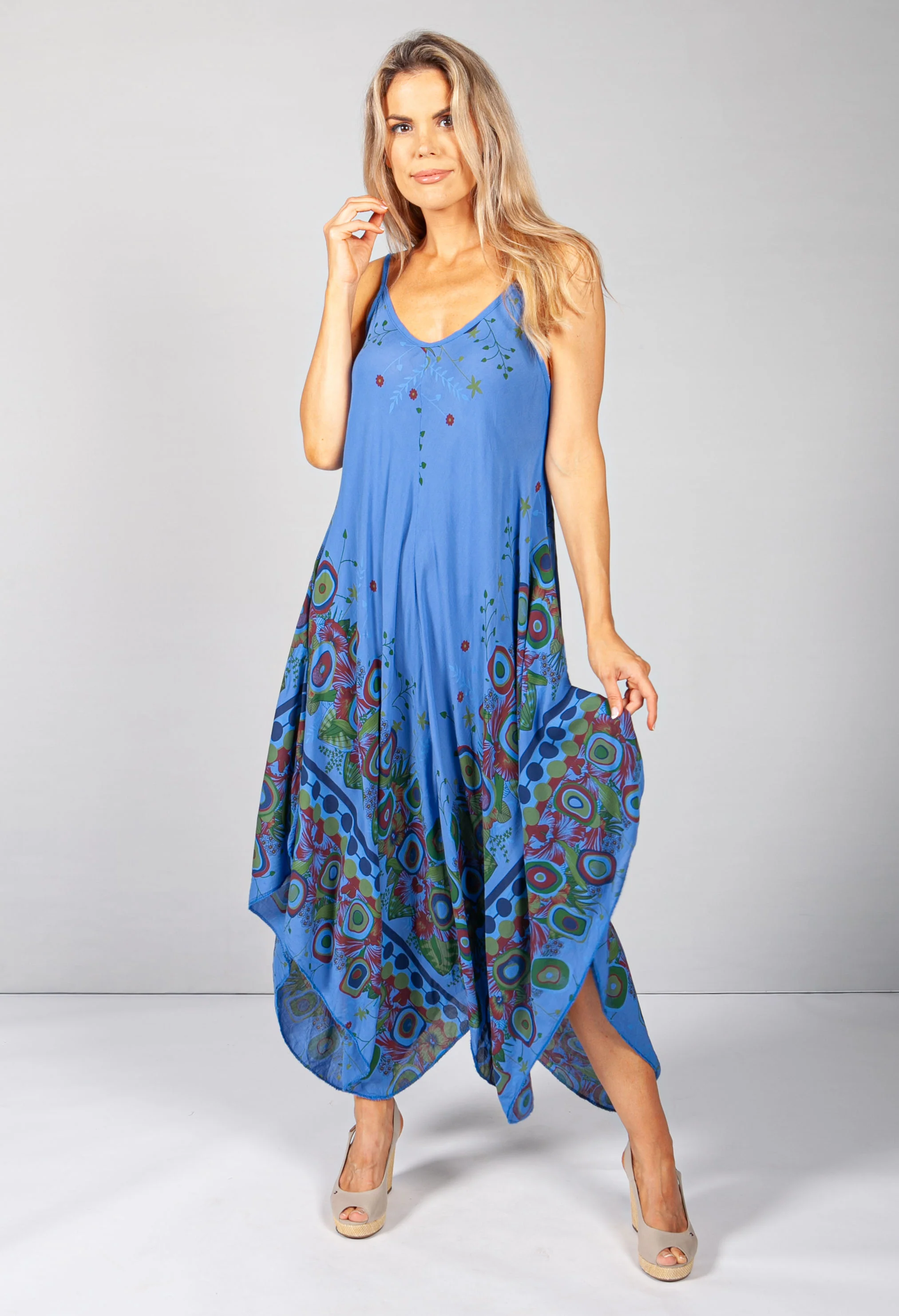 Floral Abstract Print Dress in Royal Blue