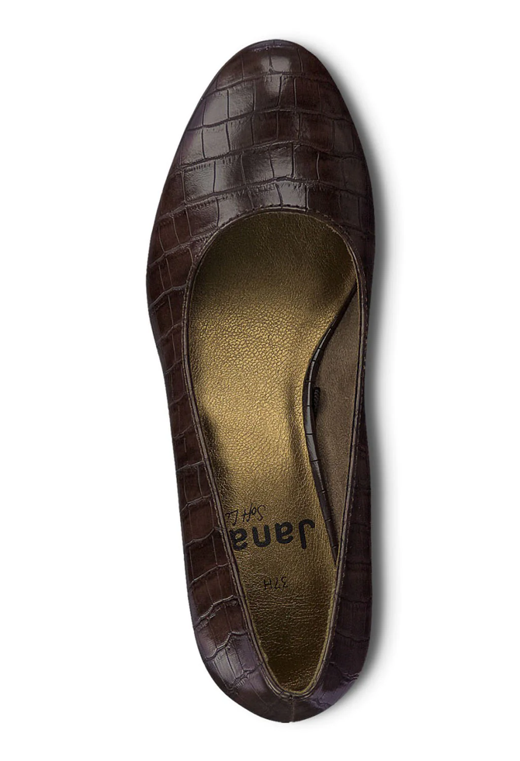 Cognac Croc Print Low Heel Court Shoe