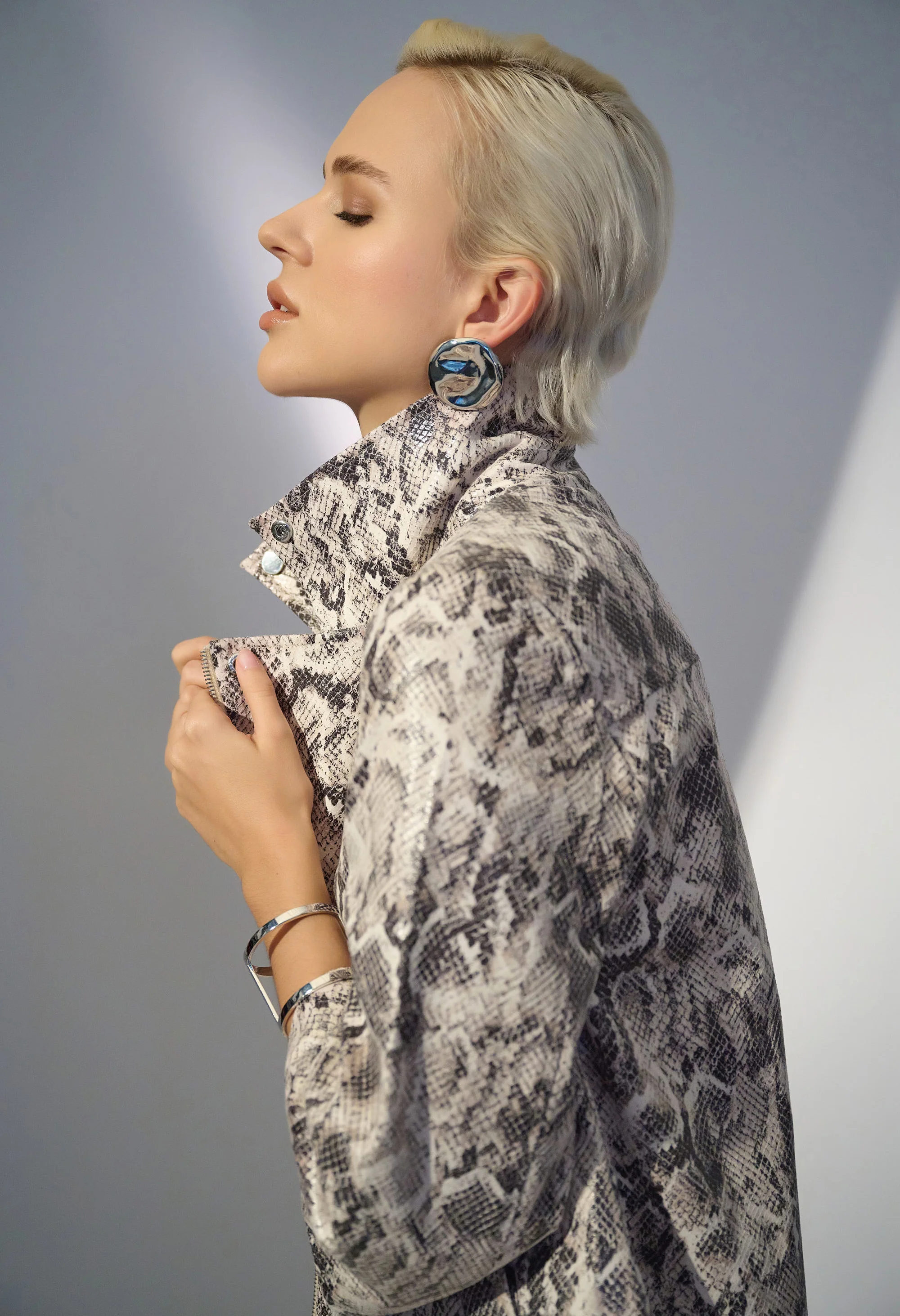 Snakeskin Zipper Biker Jacket