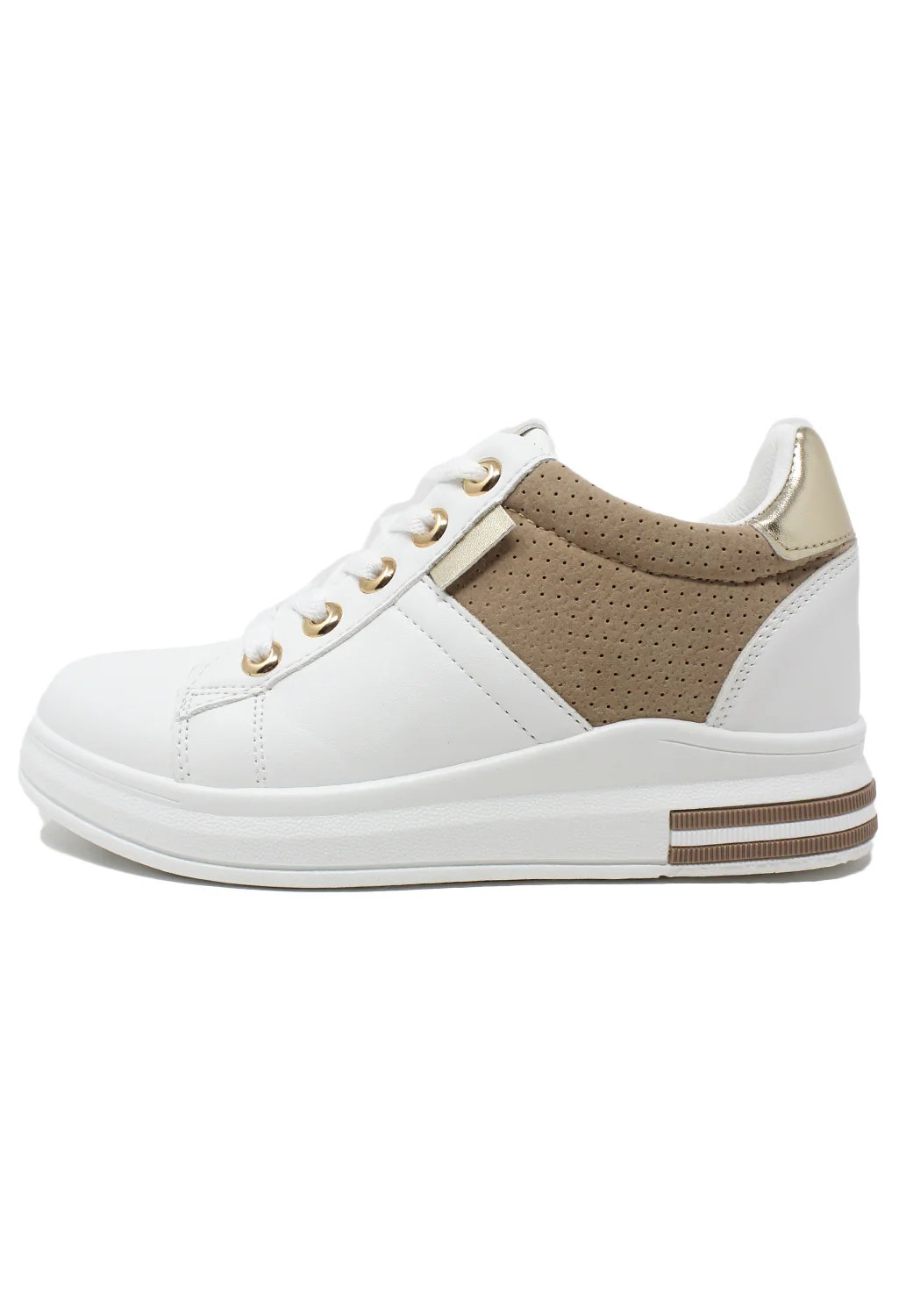 White trainer with Gold detail