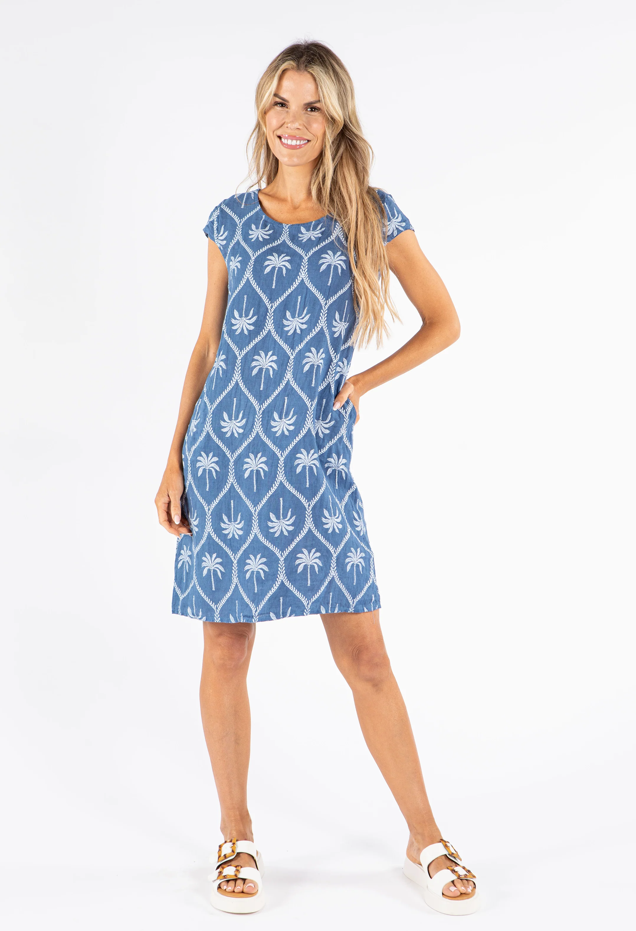 Palm Print Linen Dress