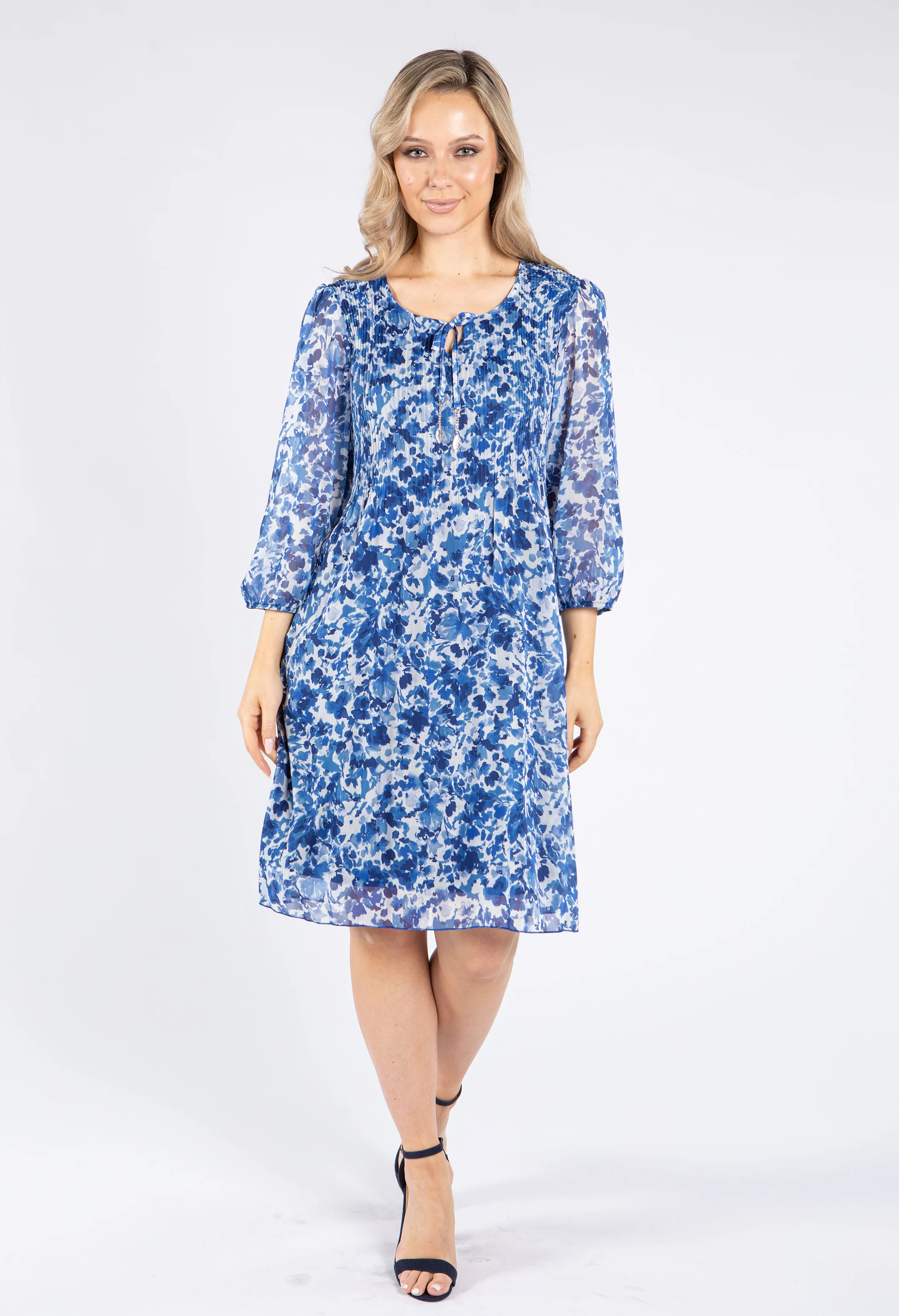 Plisse Pleated Tie Neck Dress
