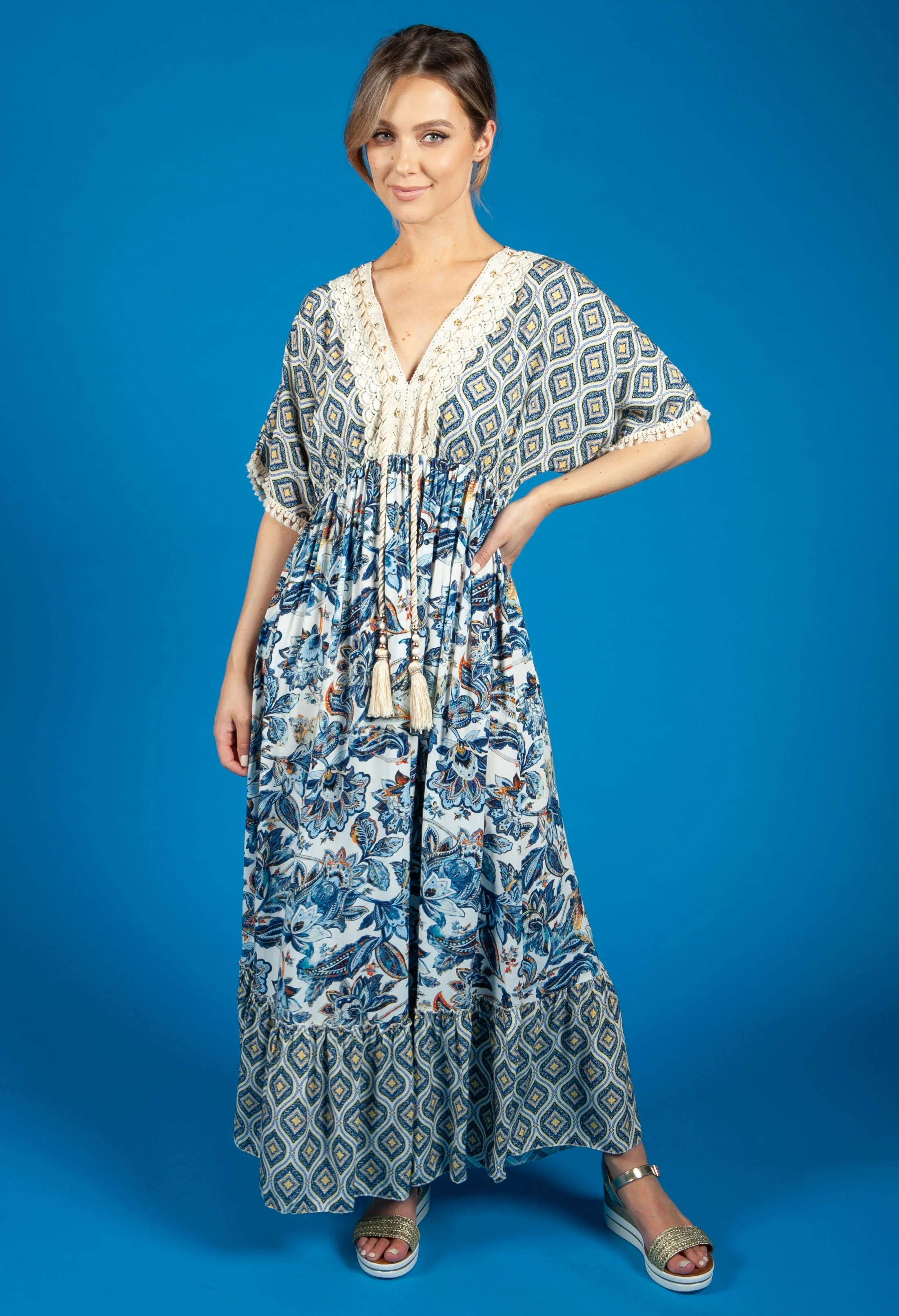 Deep Navy Vintage Floral Print Dress