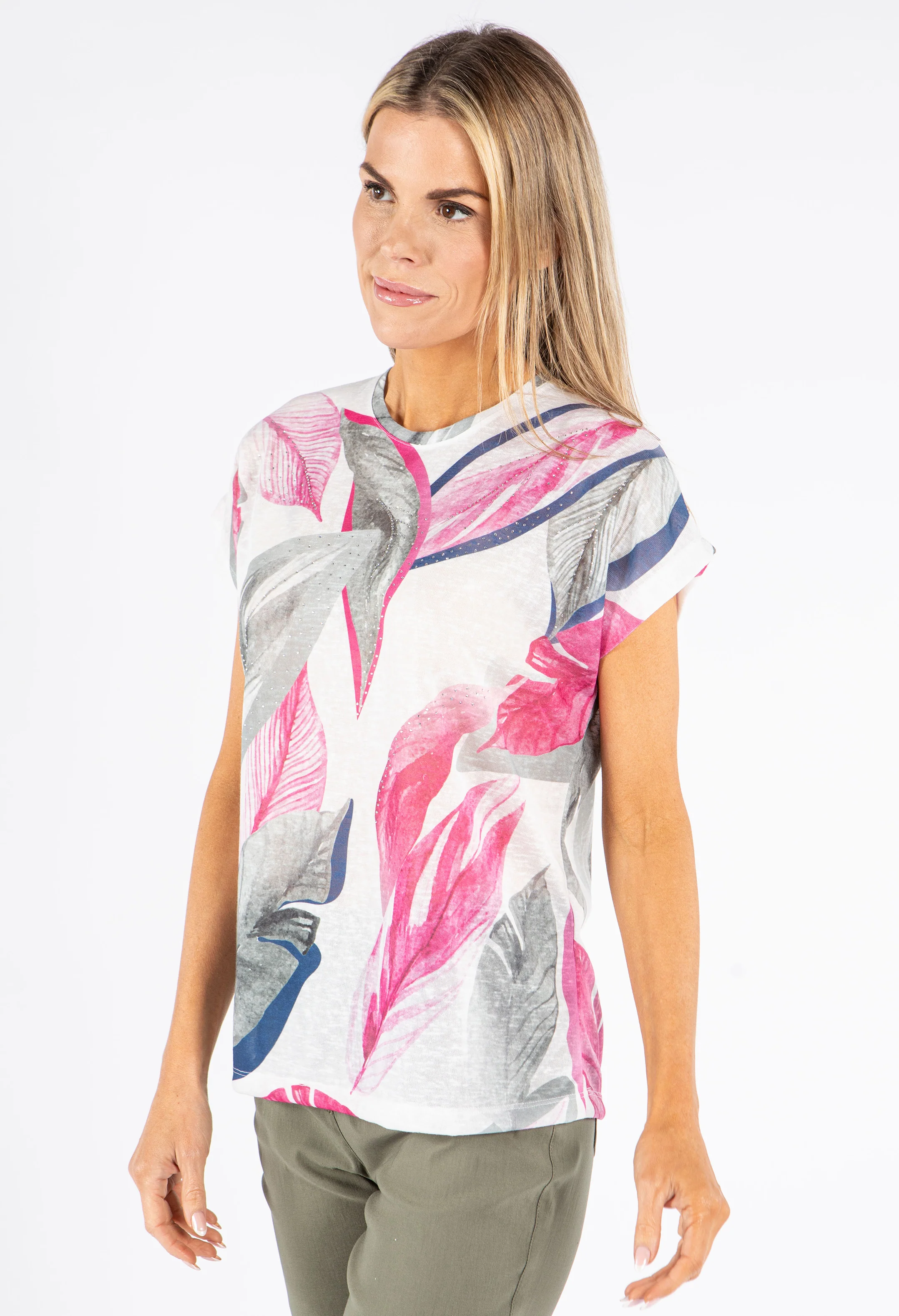 Leaf Print Diamante Top
