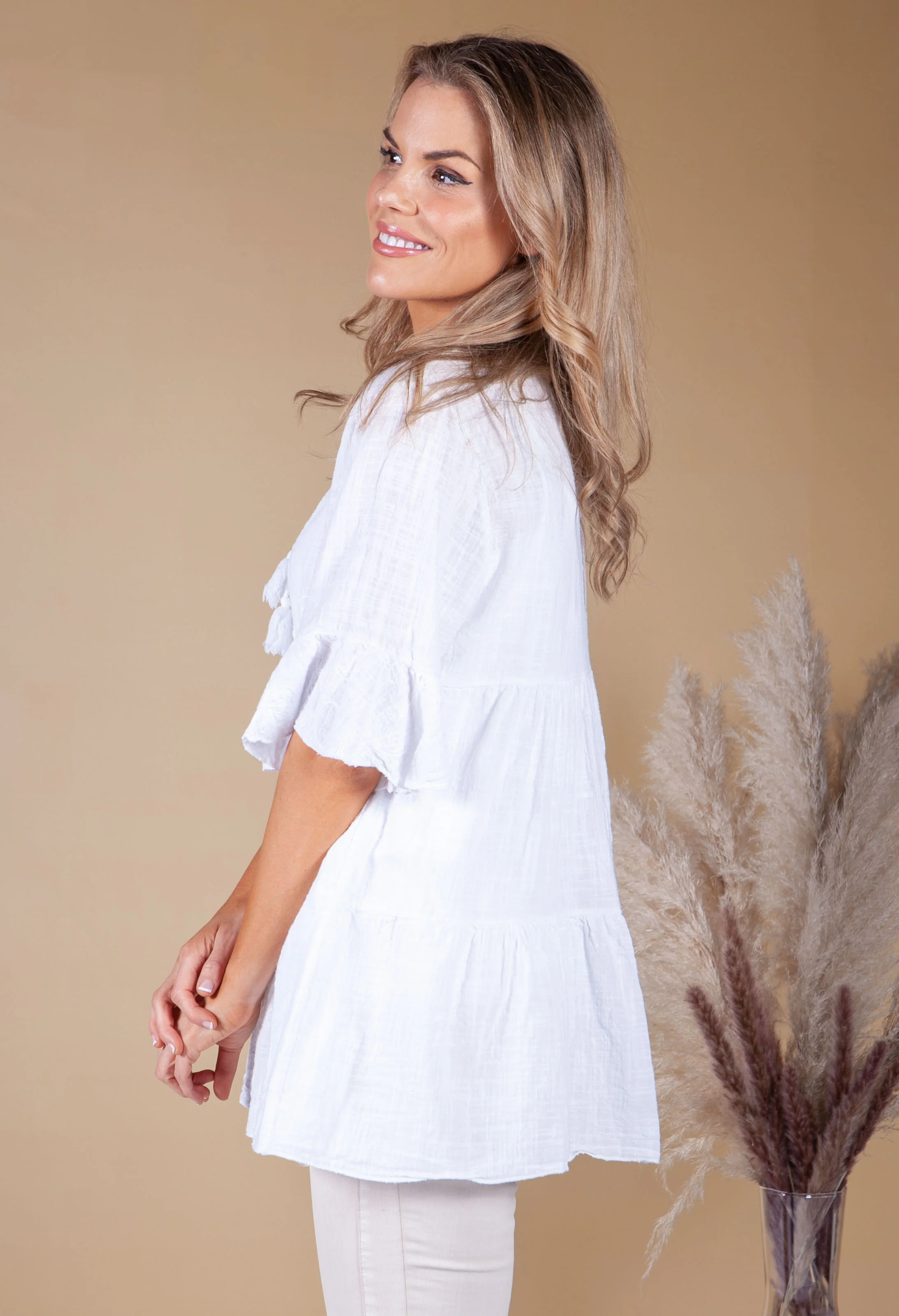 White Floral Embroidered Panel Blouse