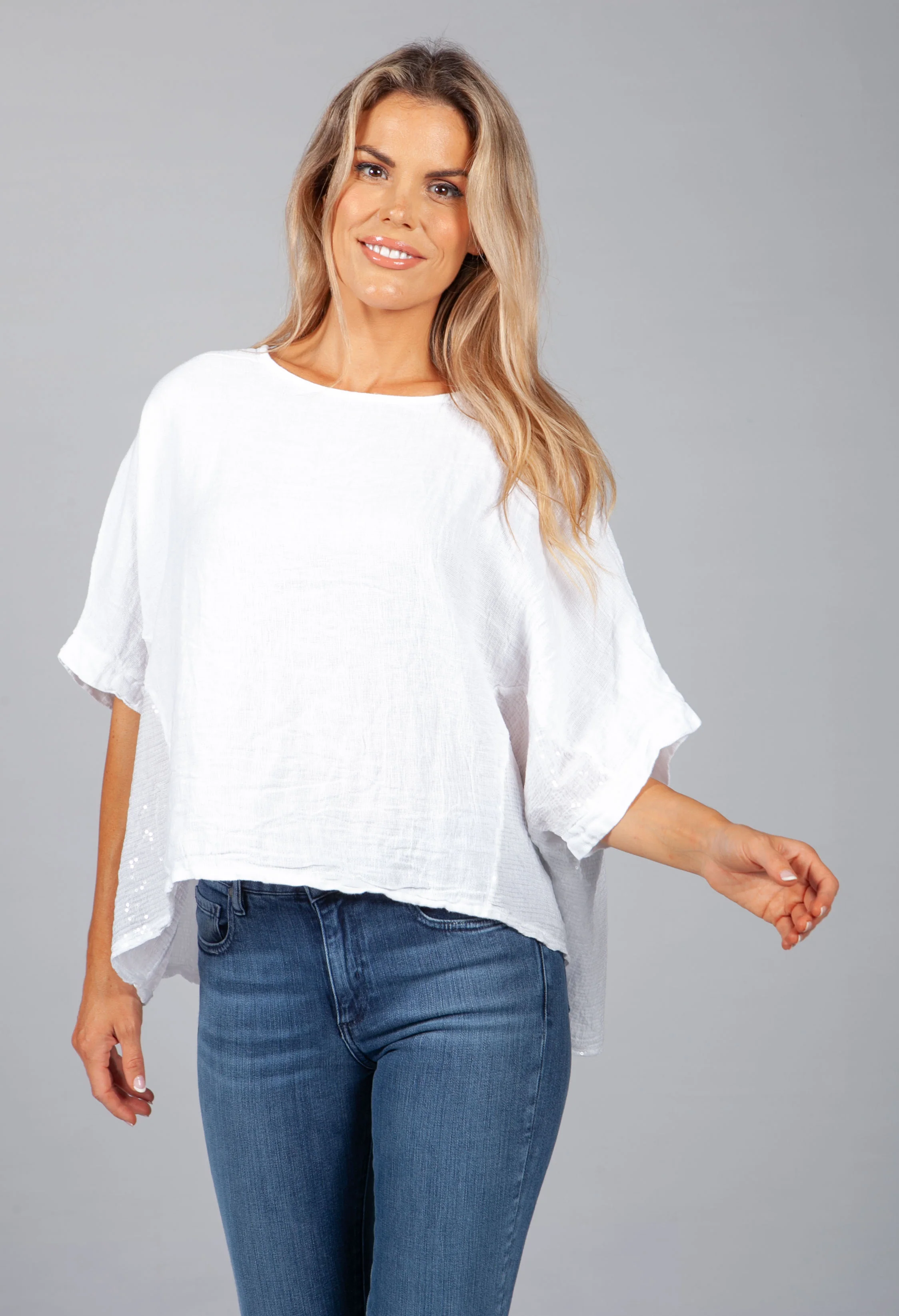 White Sequin Detail Top