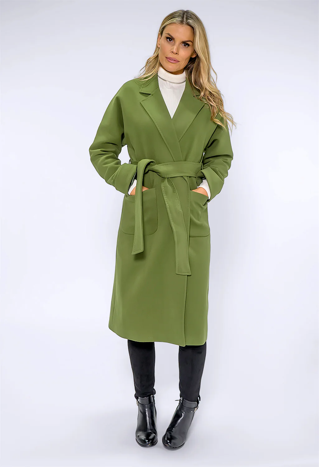 Long Green Coat with Silk Feel Lining