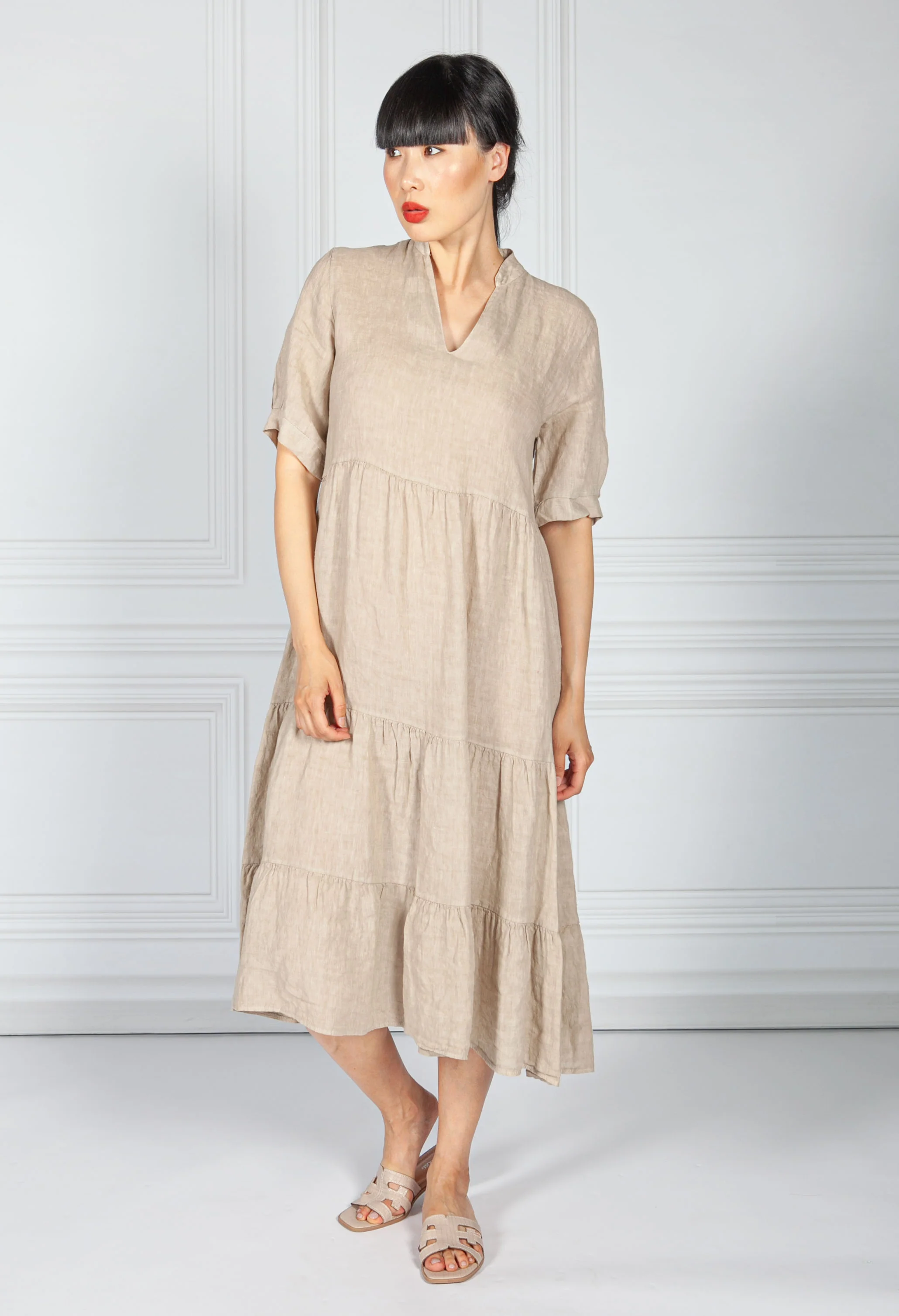 Stone Linen Smock Dress