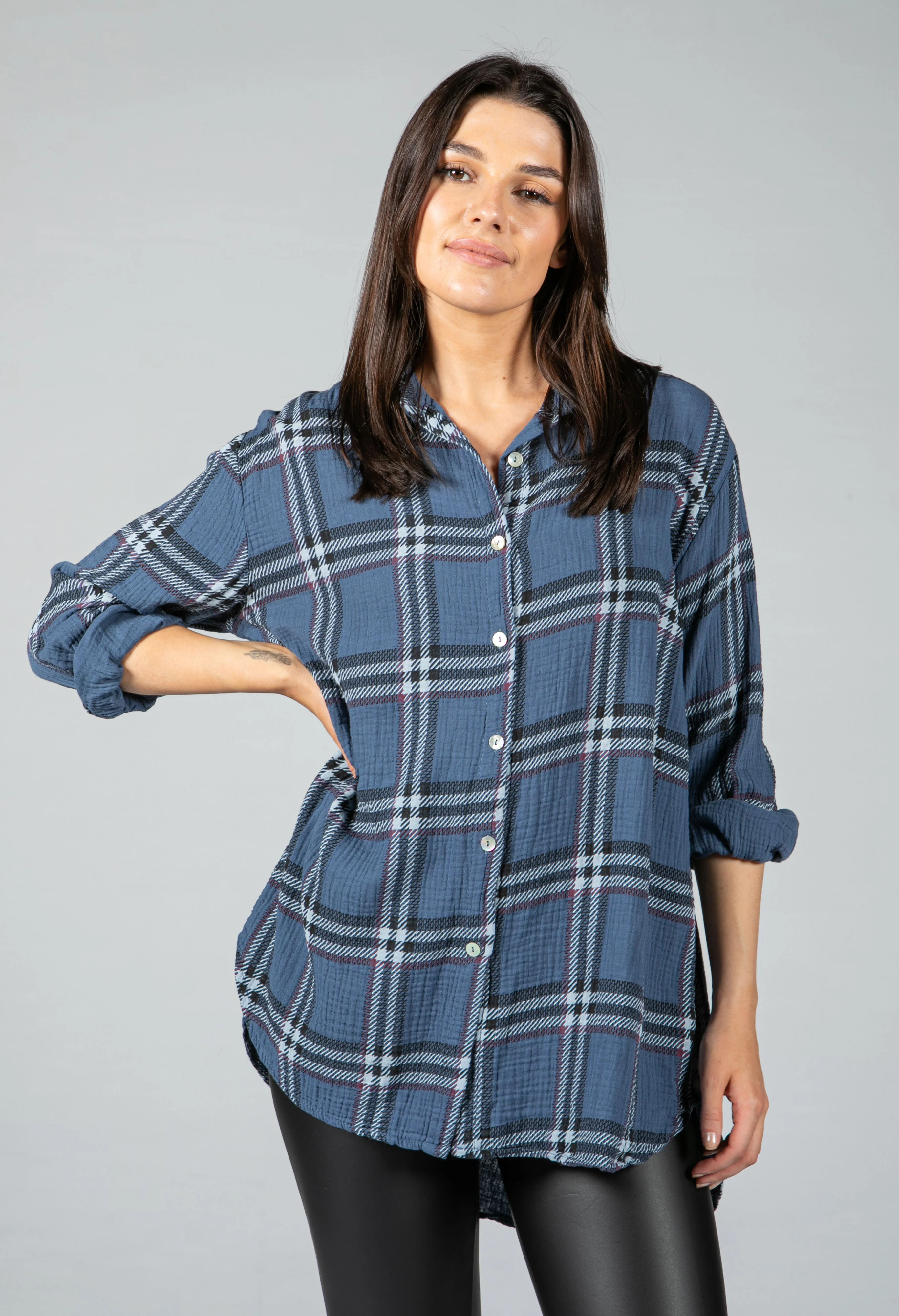 Deep Blue Check Textured Shirt