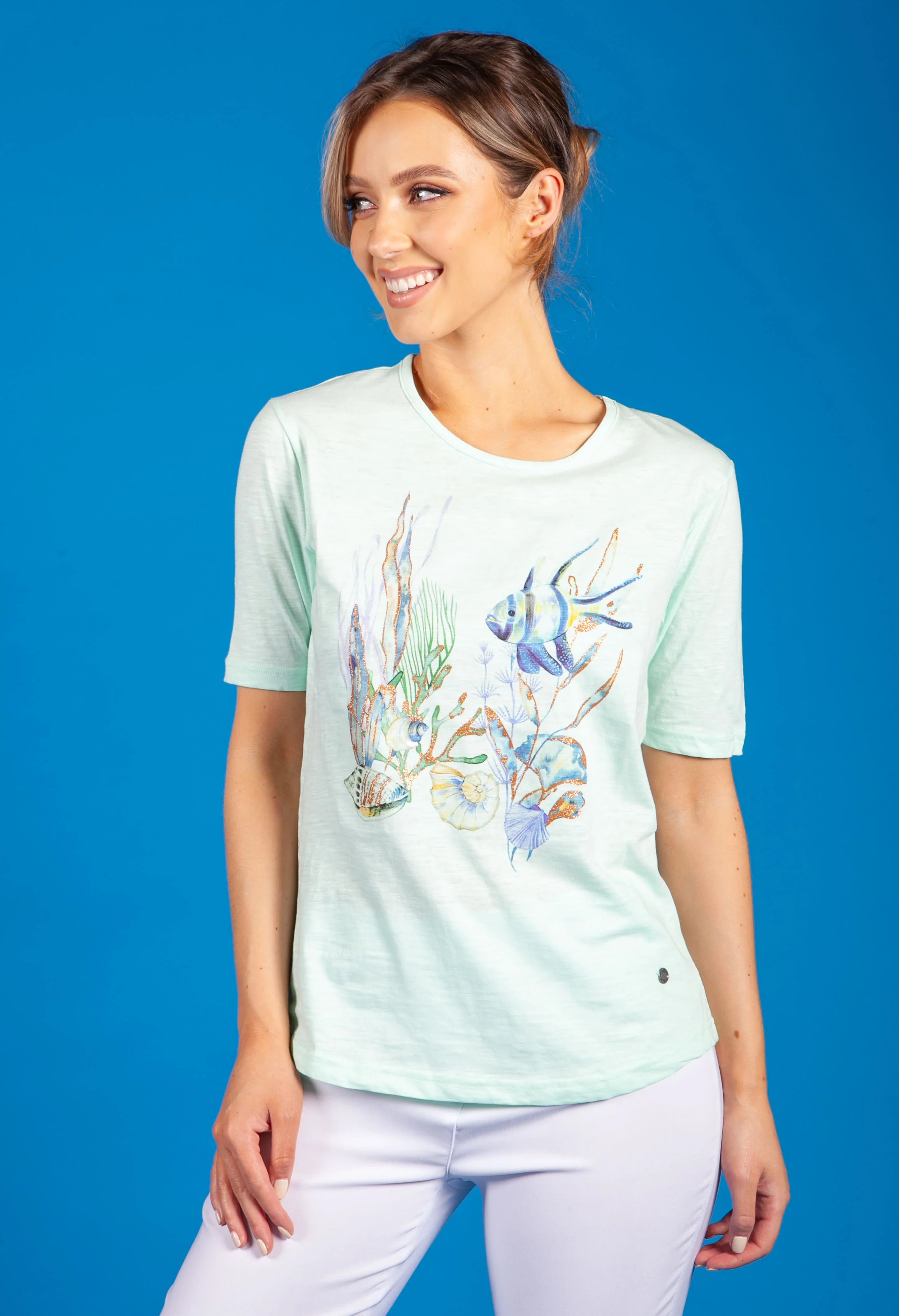 Mint Sea Print Top